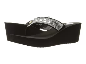 Belmac lightweight platform wedge flip flop sandals - yellow box black clear