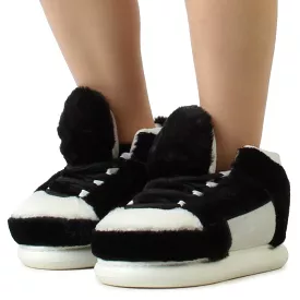 Black furry sneaker slippers - SLIPPY01