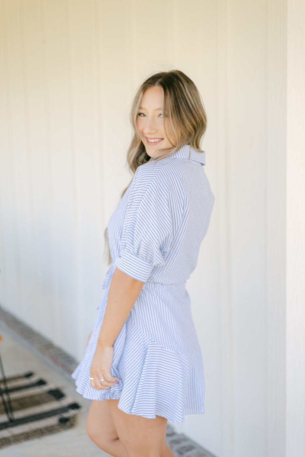 Blue Striped Button Down Mini Dress