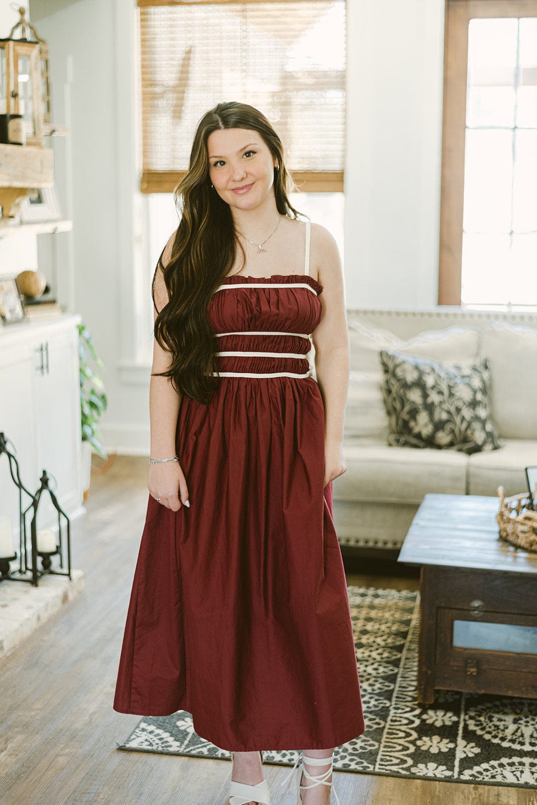 Burgundy Poplin Tie Dress