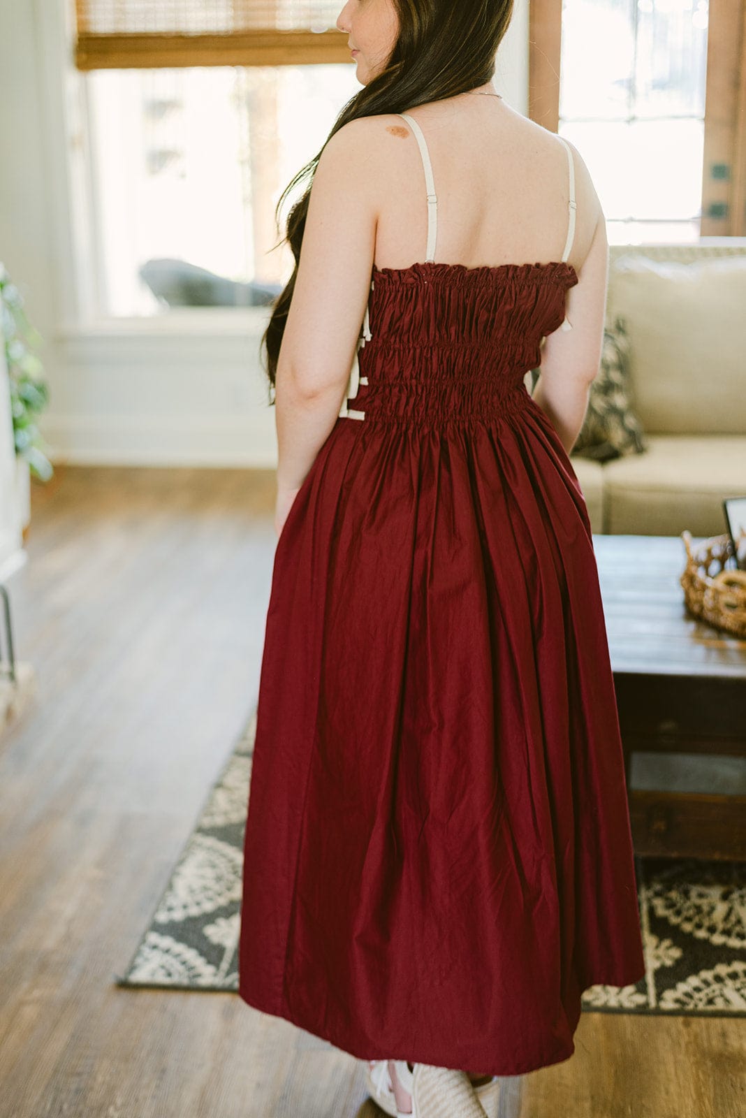 Burgundy Poplin Tie Dress