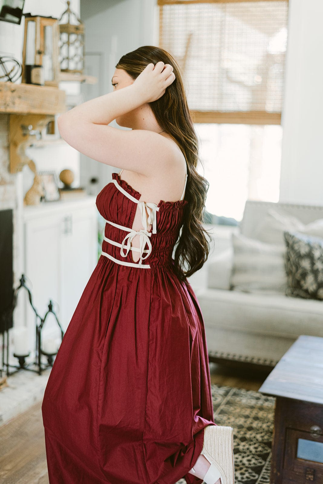 Burgundy Poplin Tie Dress