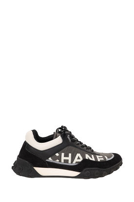 Chanel Black Nylon/Suede CC Logo Low Top Sneaker - Size 37.5