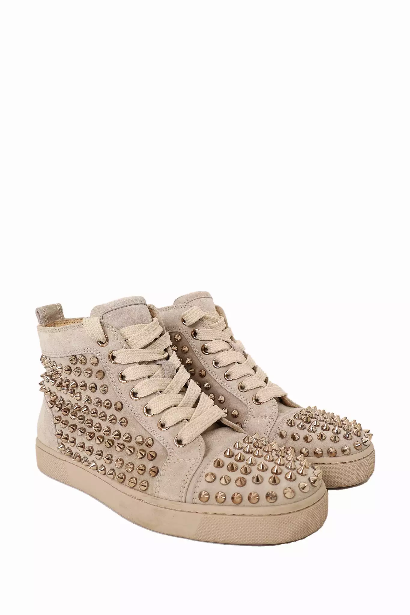 Christian Louboutin Grey Suede Spike Sneaker, Size 36.