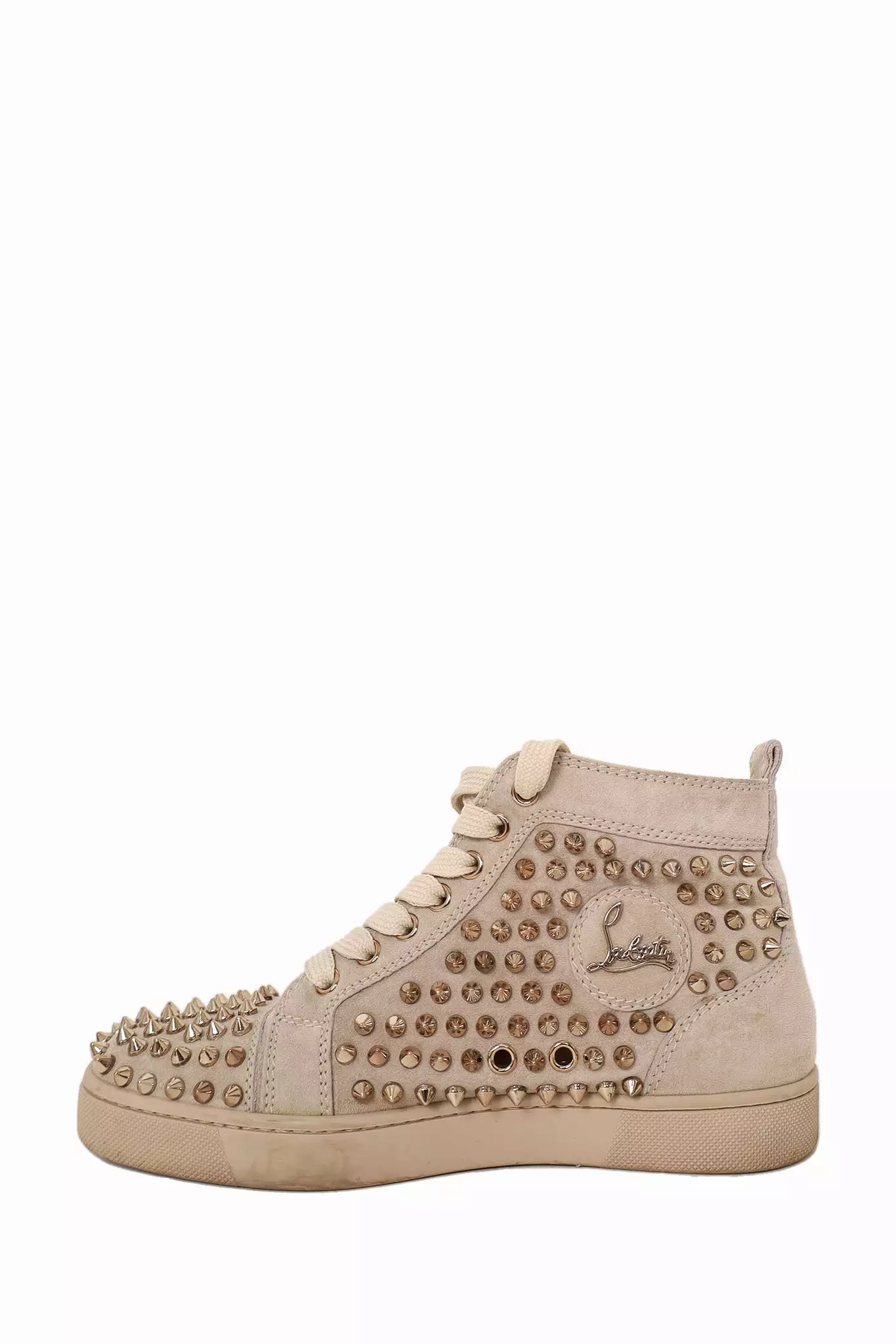 Christian Louboutin Grey Suede Spike Sneaker, Size 36.