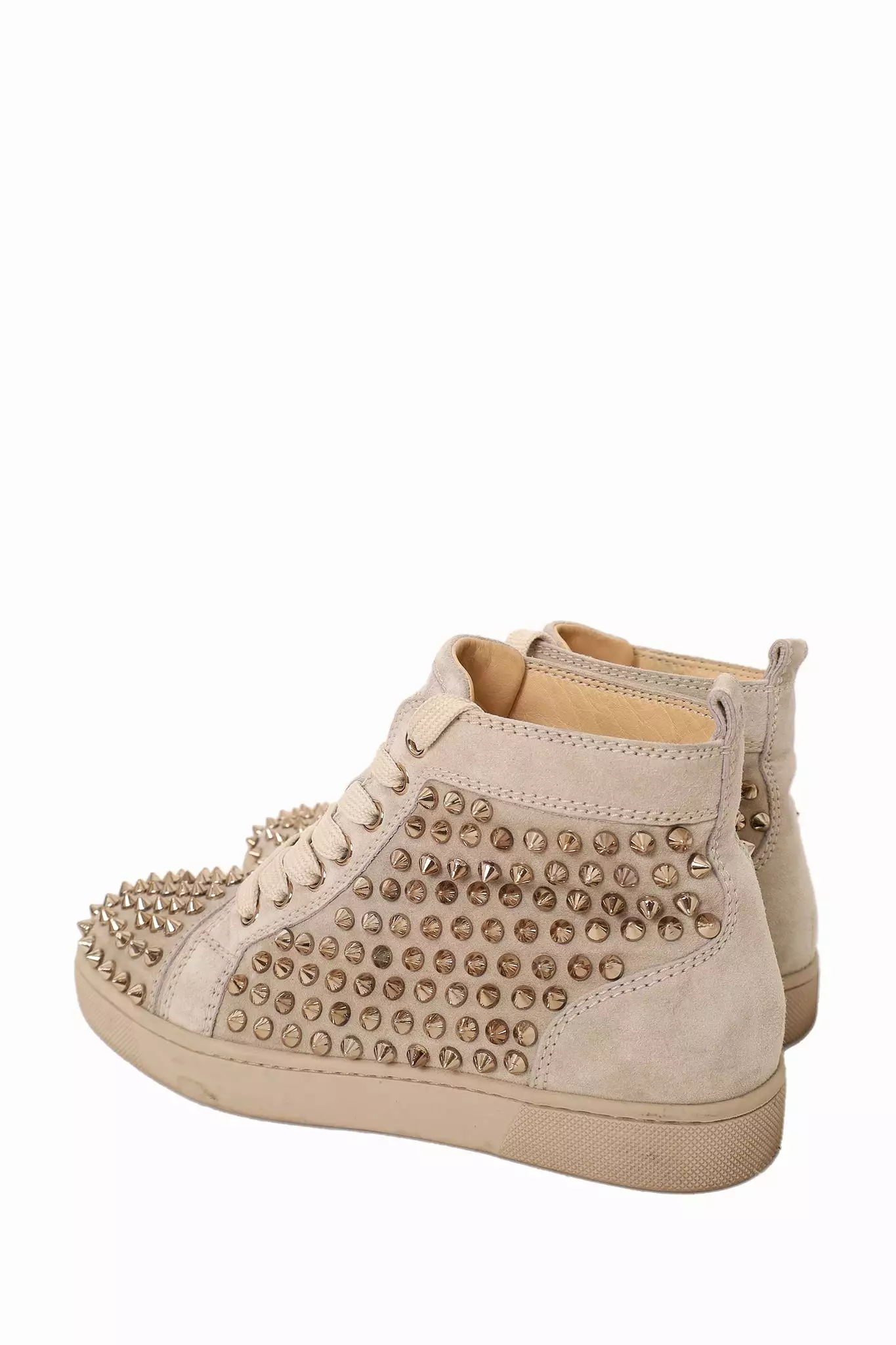 Christian Louboutin Grey Suede Spike Sneaker, Size 36.