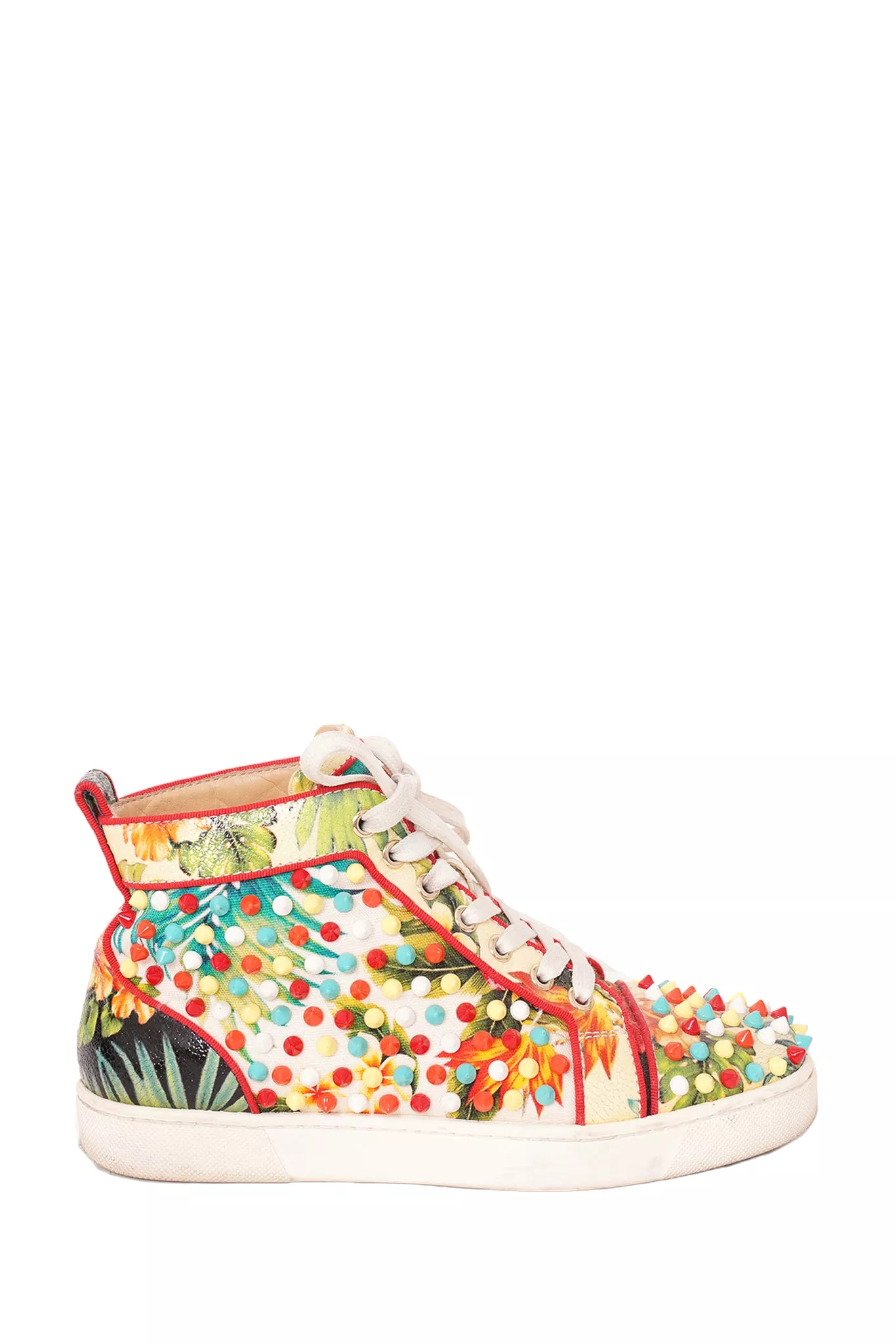 Christian Louboutin Multicolor Floral Spike High Top Sneaker Size 37