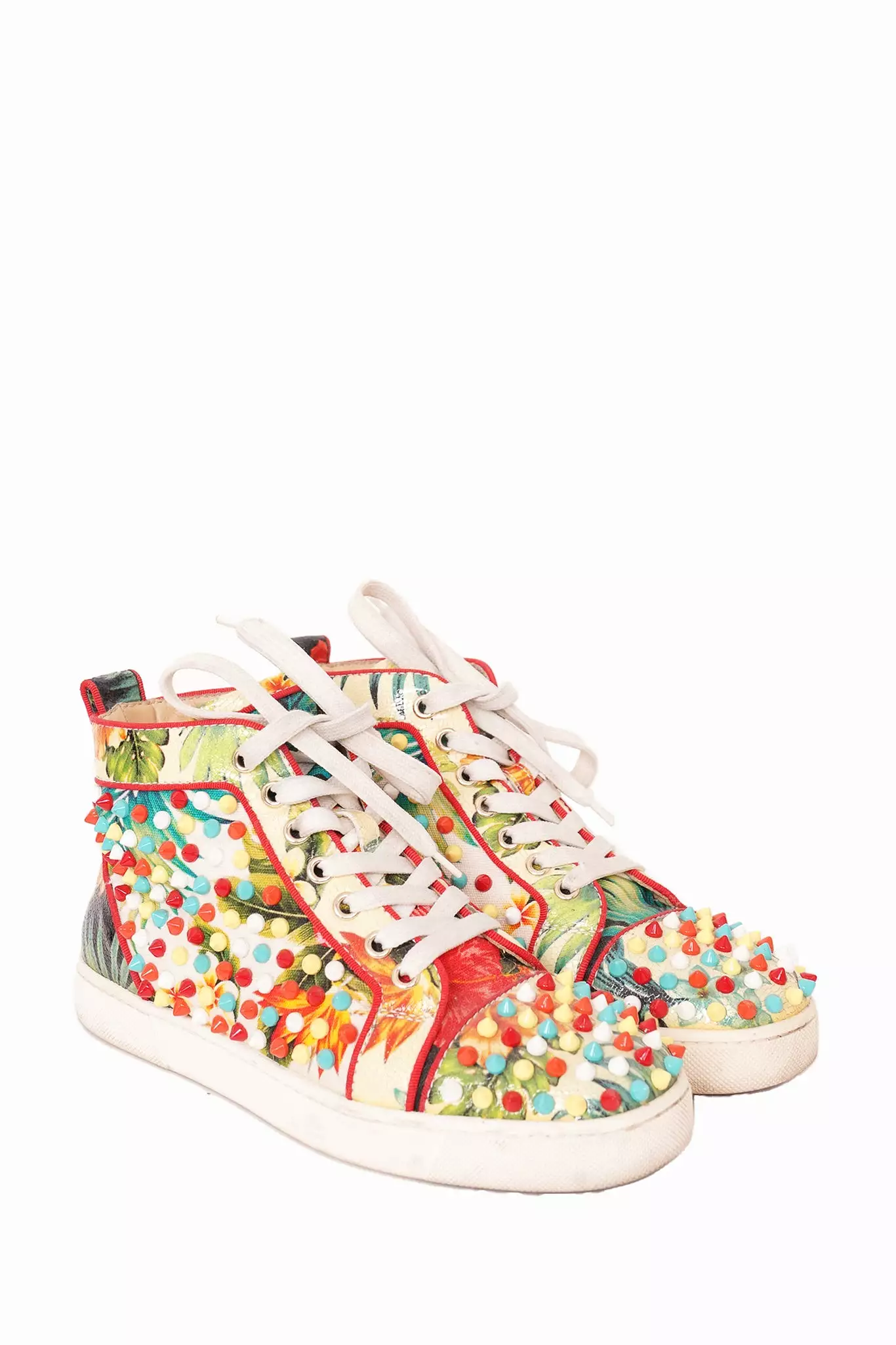 Christian Louboutin Multicolor Floral Spike High Top Sneaker Size 37