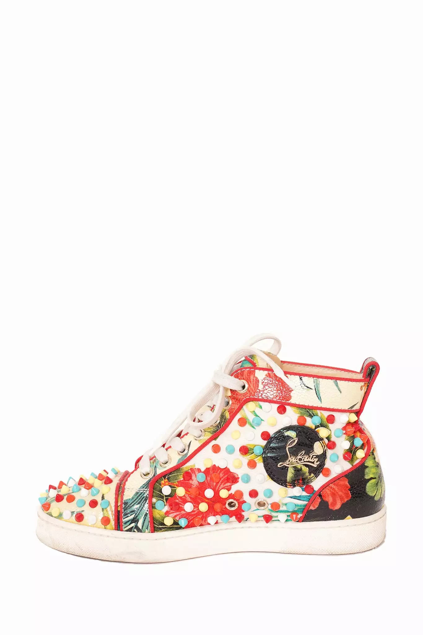 Christian Louboutin Multicolor Floral Spike High Top Sneaker Size 37