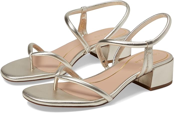 Cole Haan gold leather open toe block heel slip on heeled sandals