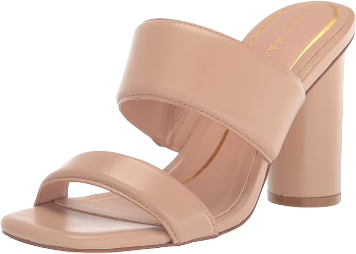 Cole Haan Reina Leather Slip On Sandals, Two-Band, Open Toe, Block Heel