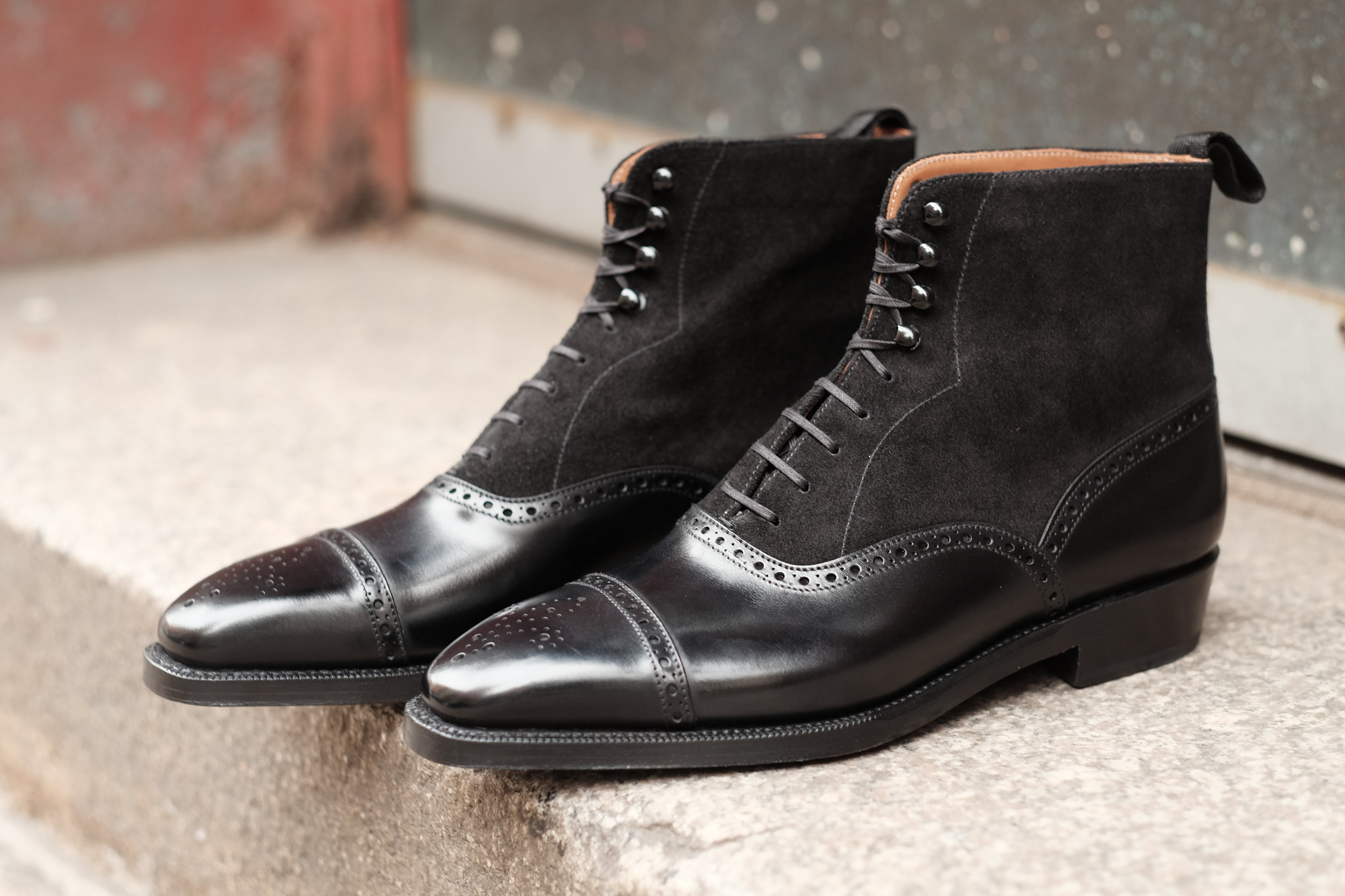 David Black Calf Black Suede boots for men.