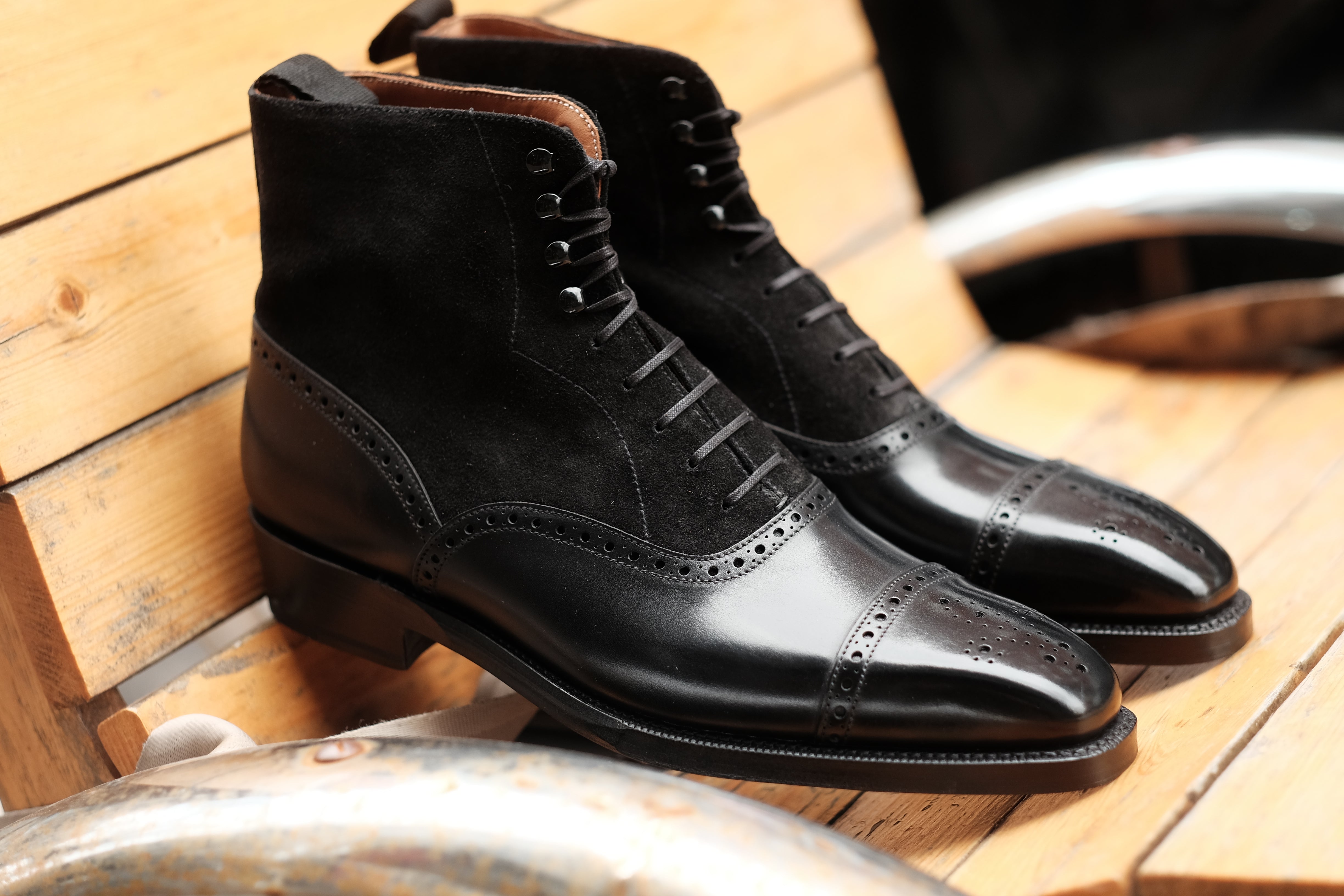 David Black Calf Black Suede boots for men.