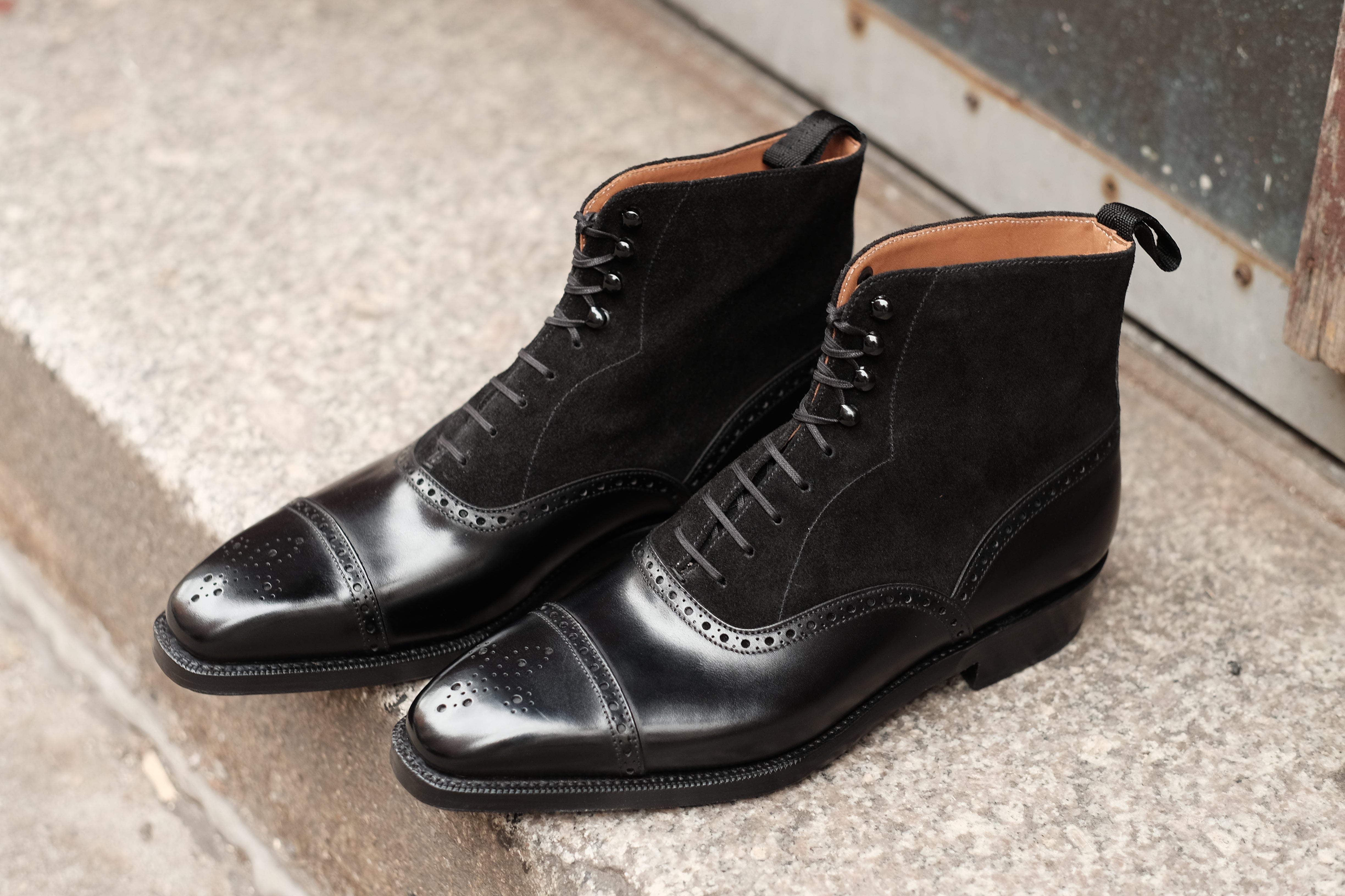 David Black Calf Black Suede boots for men.