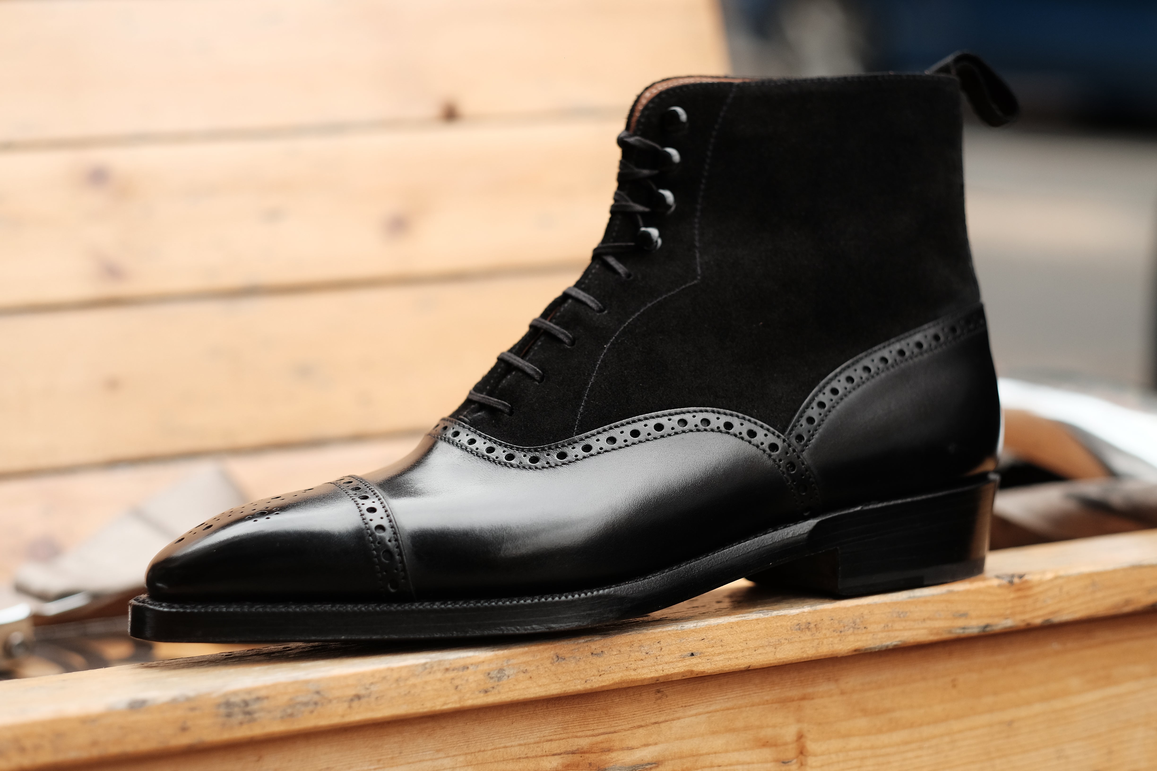 David Black Calf Black Suede boots for men.