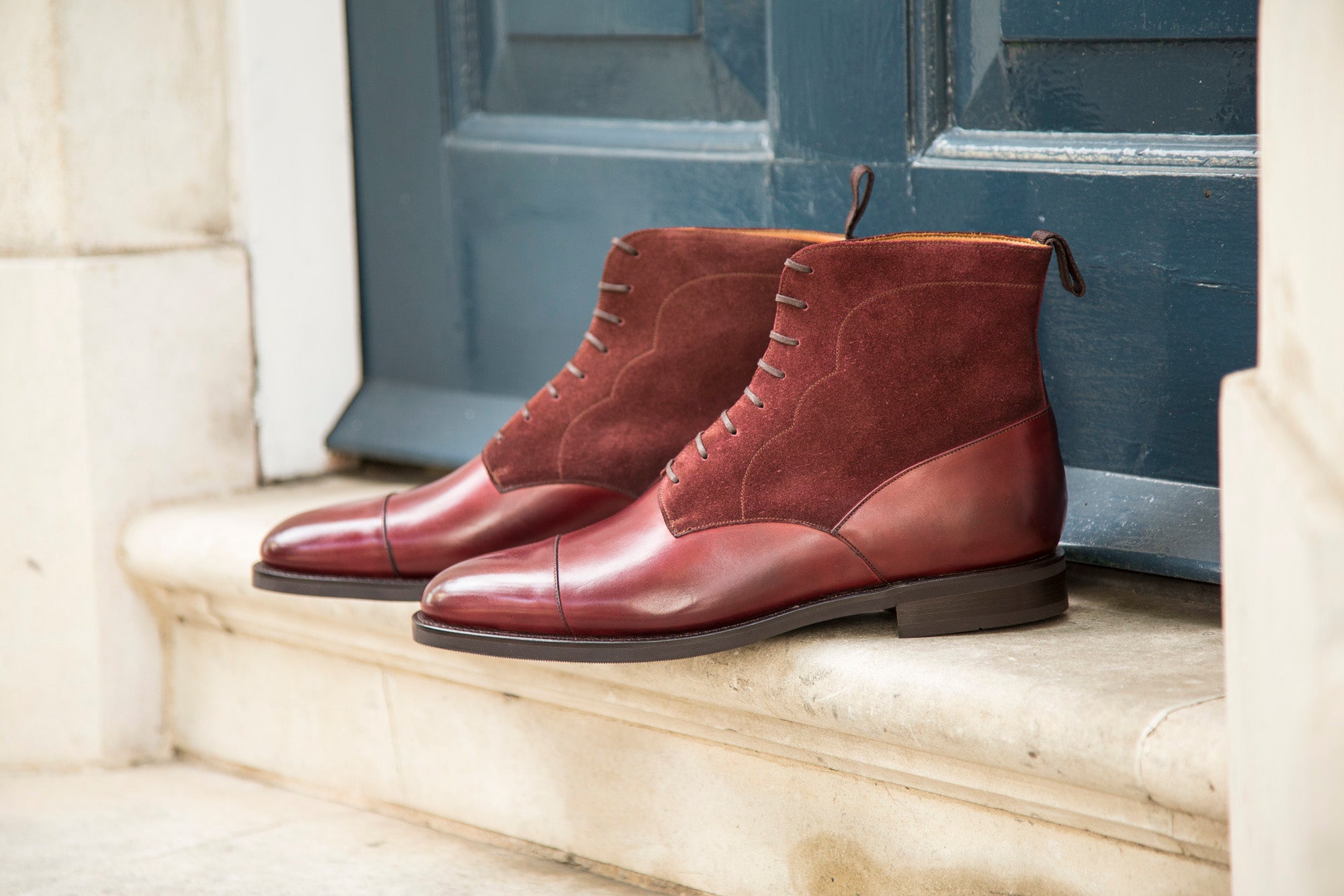 Delridge Burgundy Calf/Suede Shoes in TMG Last with Double City Rubber Sole