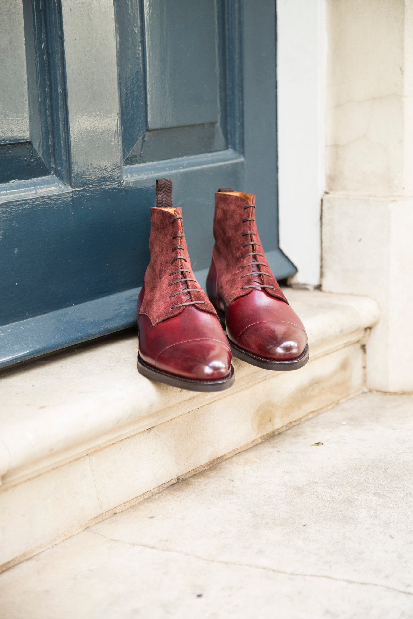 Delridge Burgundy Calf/Suede Shoes in TMG Last with Double City Rubber Sole