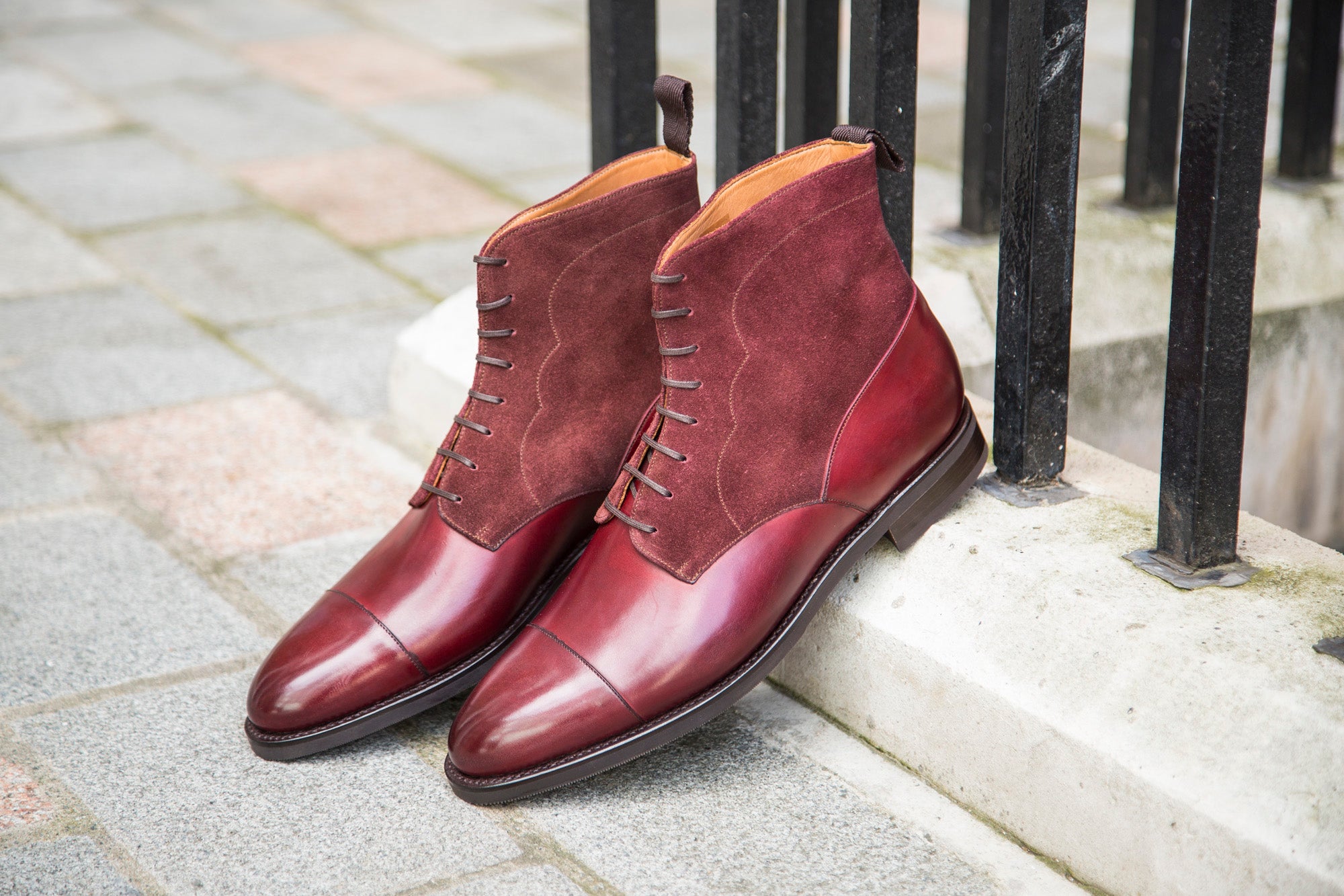 Delridge Burgundy Calf/Suede Shoes in TMG Last with Double City Rubber Sole