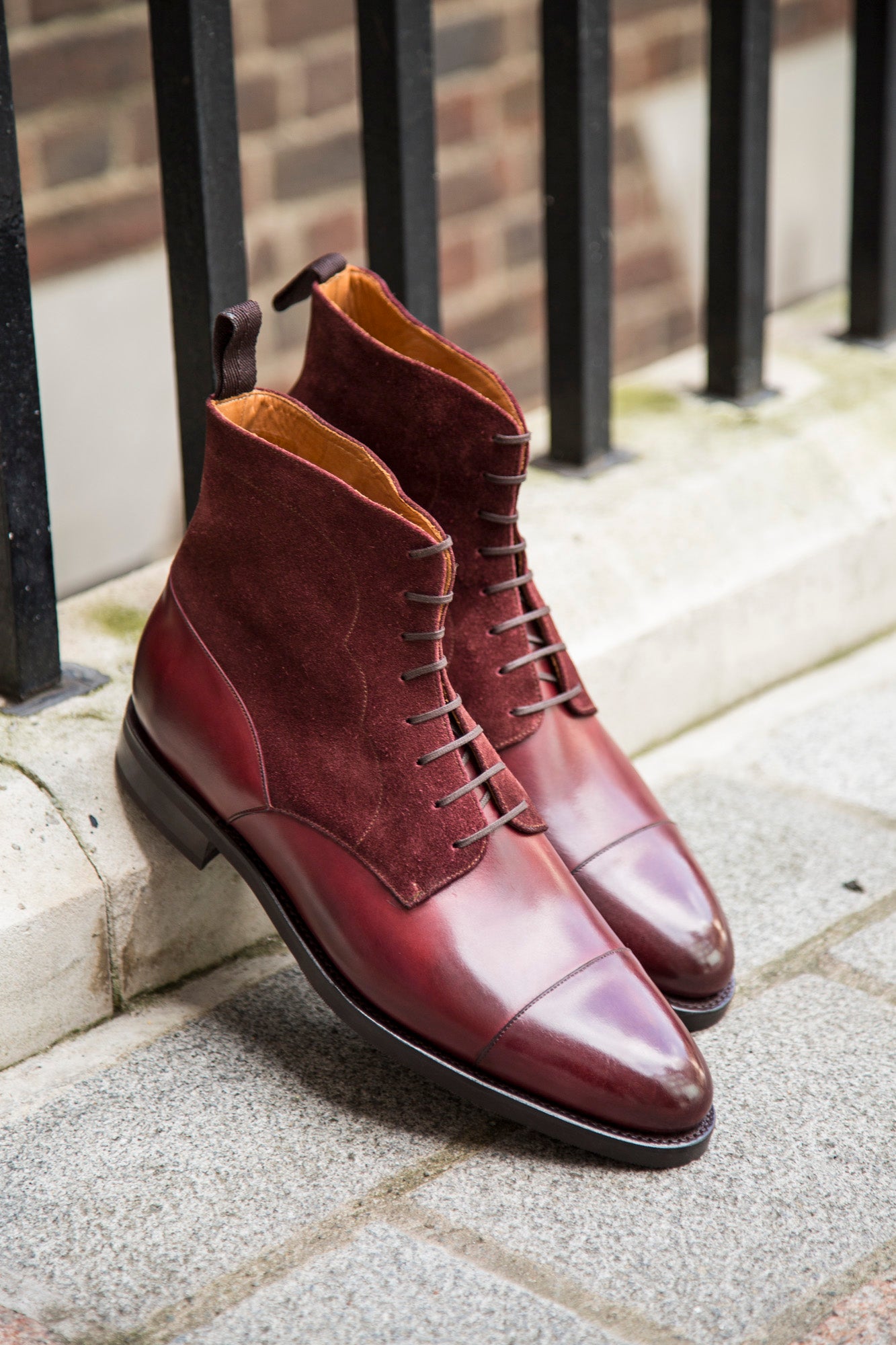 Delridge Burgundy Calf/Suede Shoes in TMG Last with Double City Rubber Sole