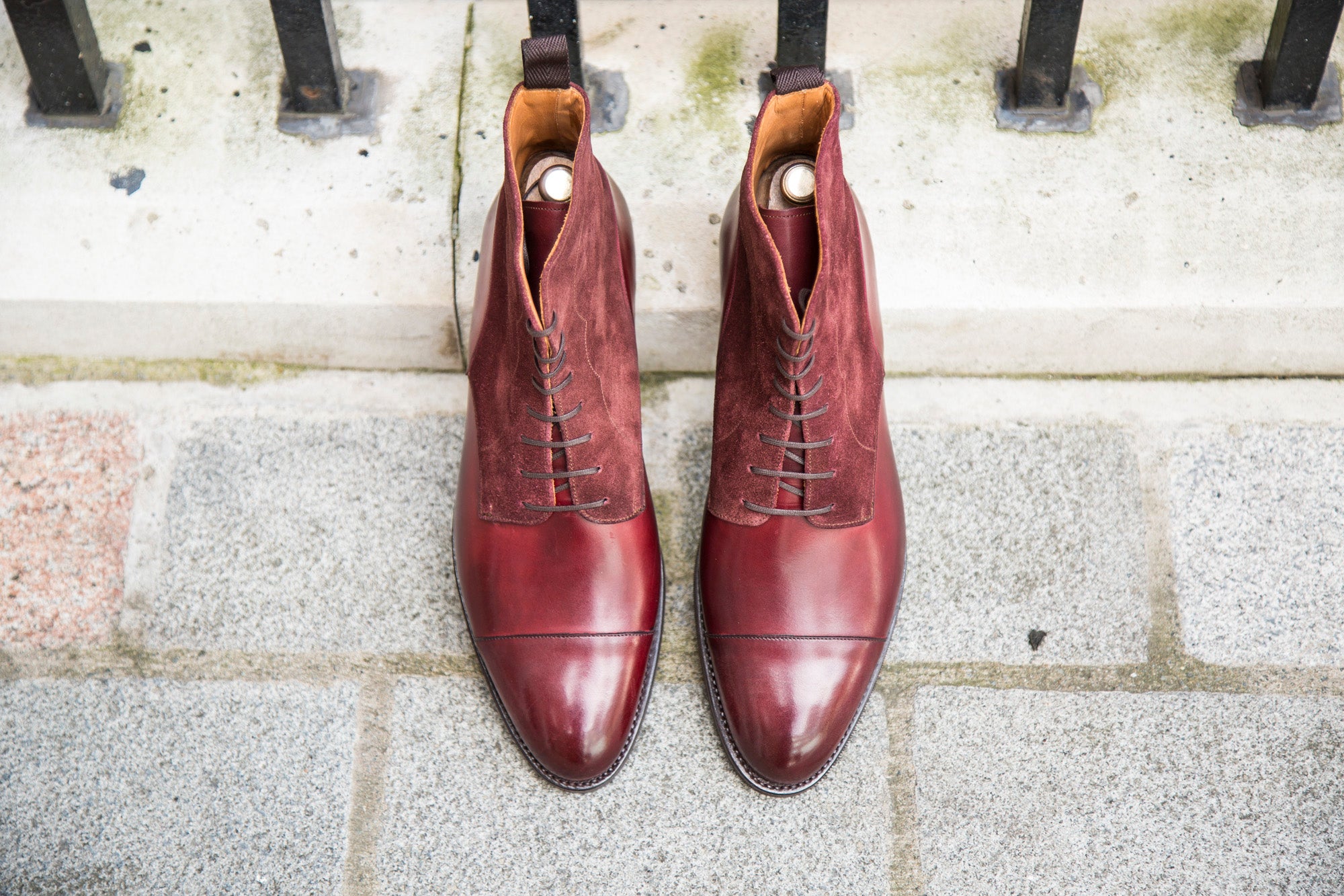 Delridge Burgundy Calf/Suede Shoes in TMG Last with Double City Rubber Sole