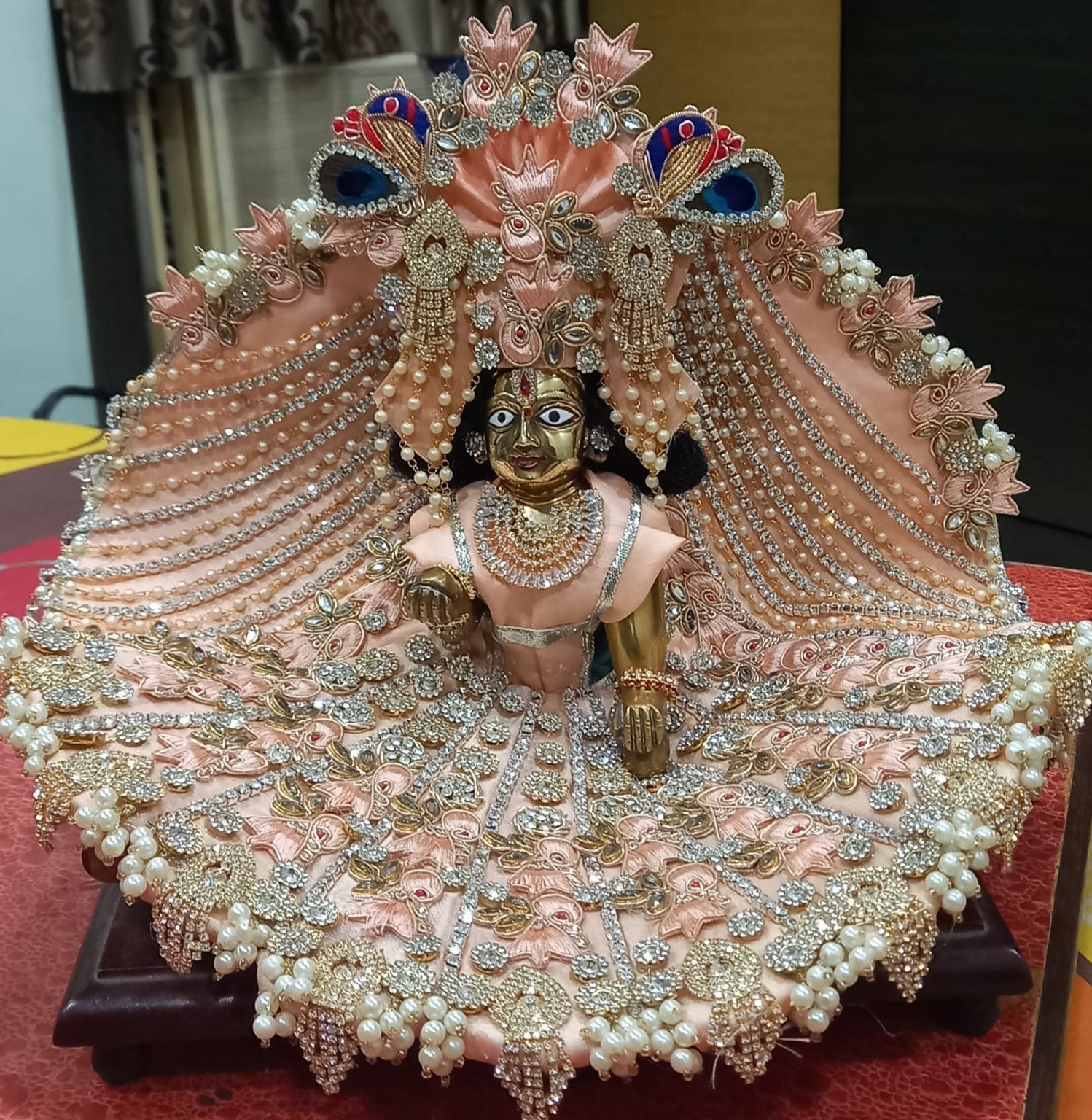 Designer Peach Shade Poshak for Laddu Gopal with Mukut - BRIJ001PP