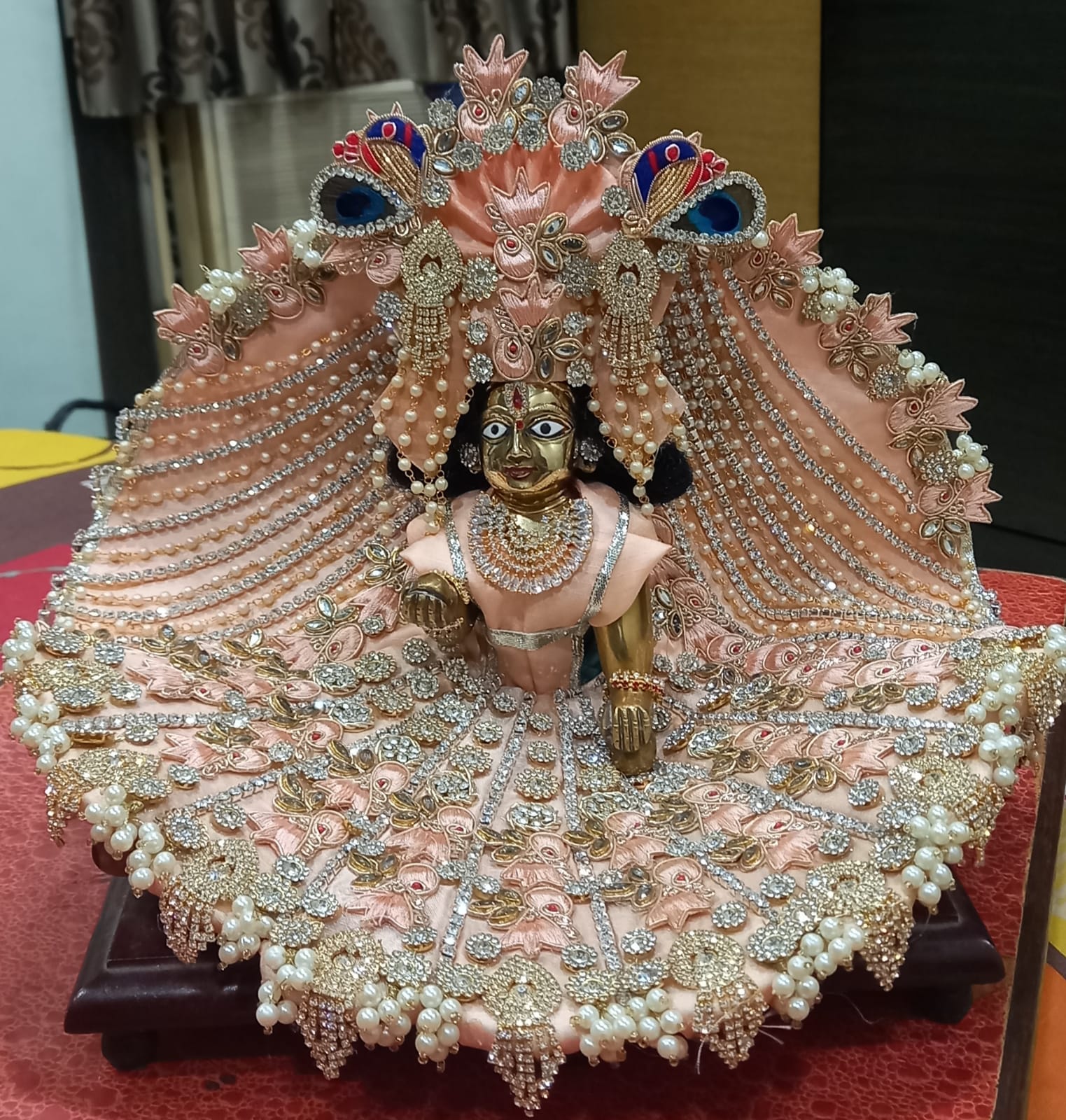 Designer Peach Shade Poshak for Laddu Gopal with Mukut - BRIJ001PP