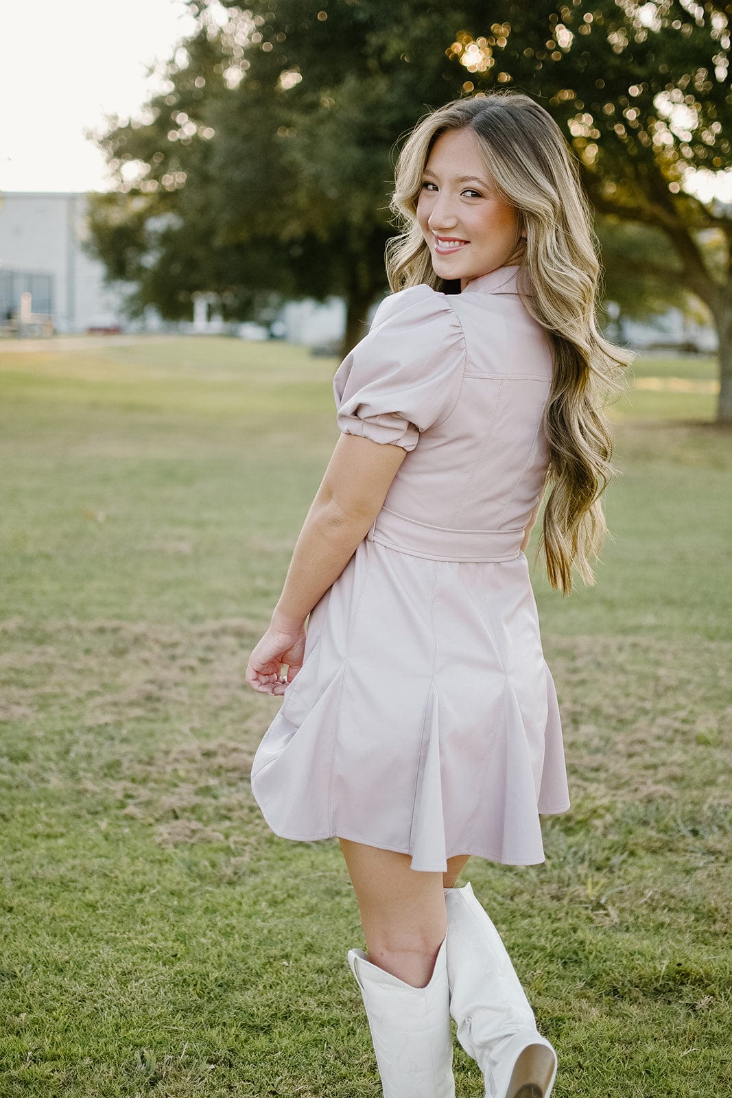 Faux Leather Mini Dress - Blush