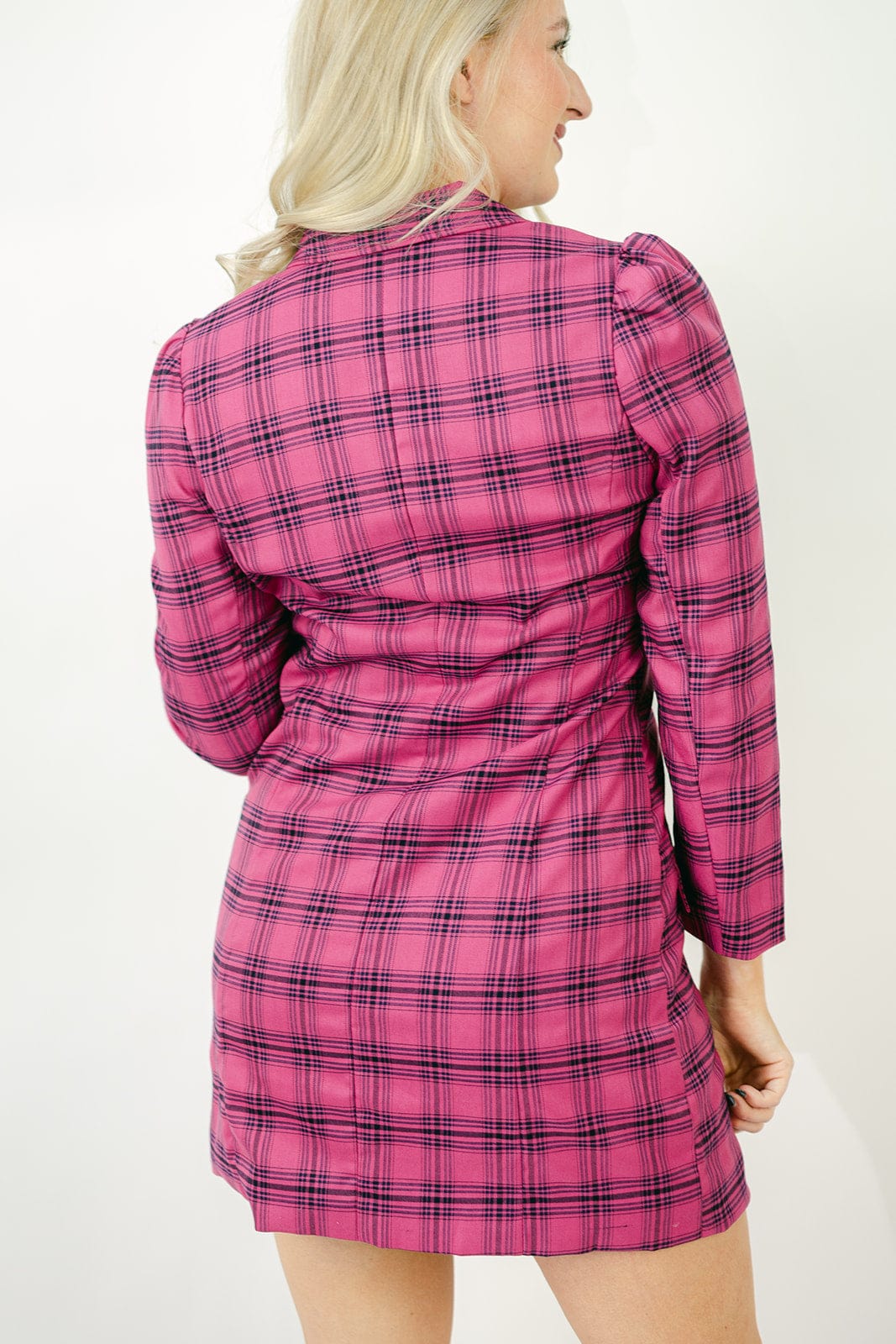 Fuchsia Plaid Blazer Dress - Shop Now