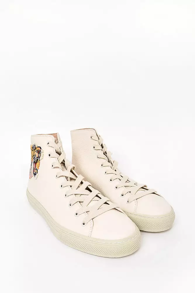 Gucci Cream Leather Tiger Embroidered High Top Sneaker size 6.5