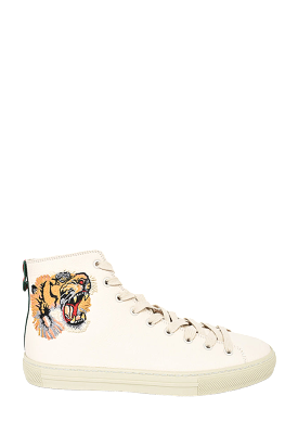 Gucci Cream Leather Tiger Embroidered High Top Sneaker size 6.5