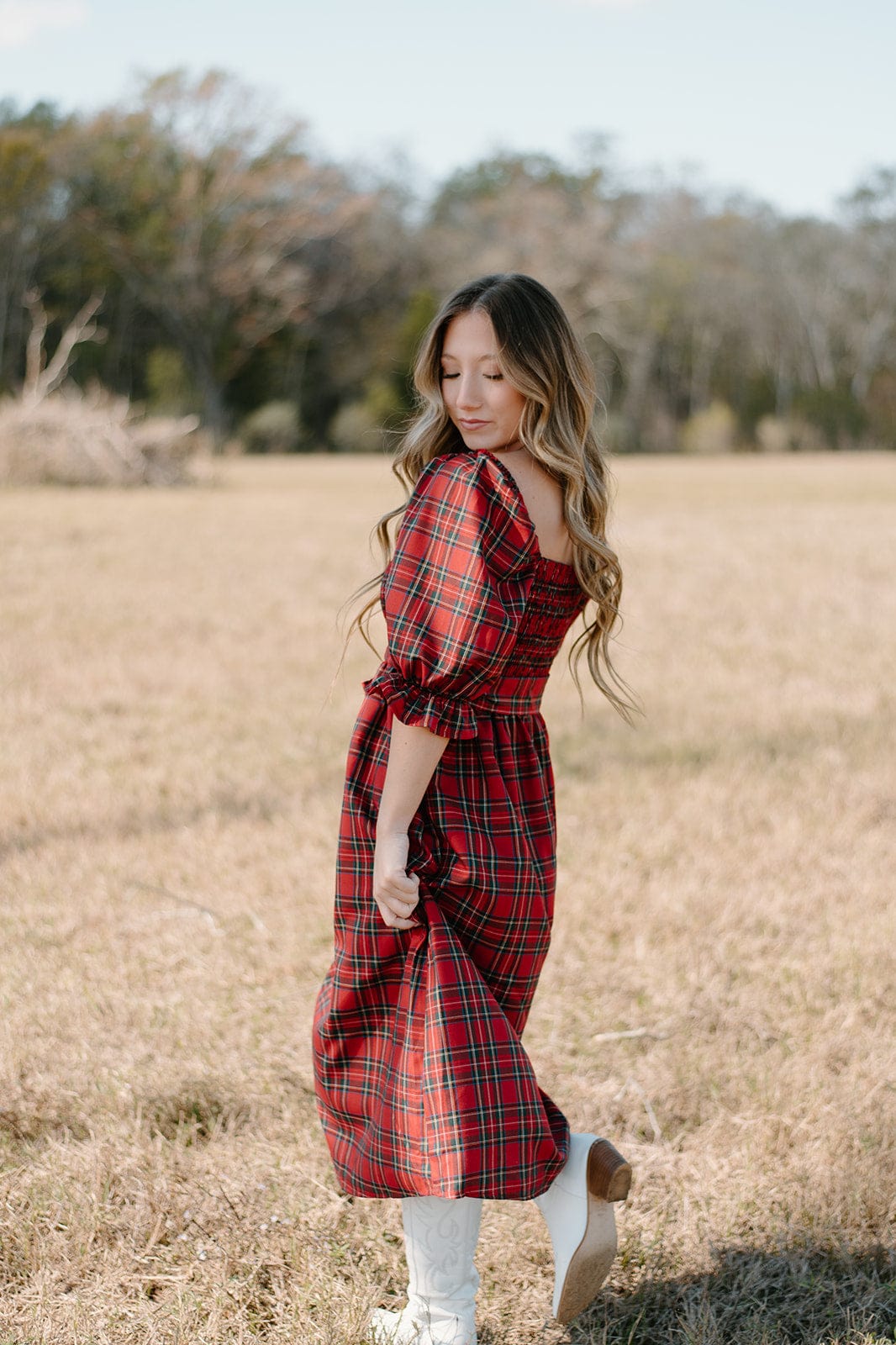 Holiday Red Plaid Mid-Length Dress