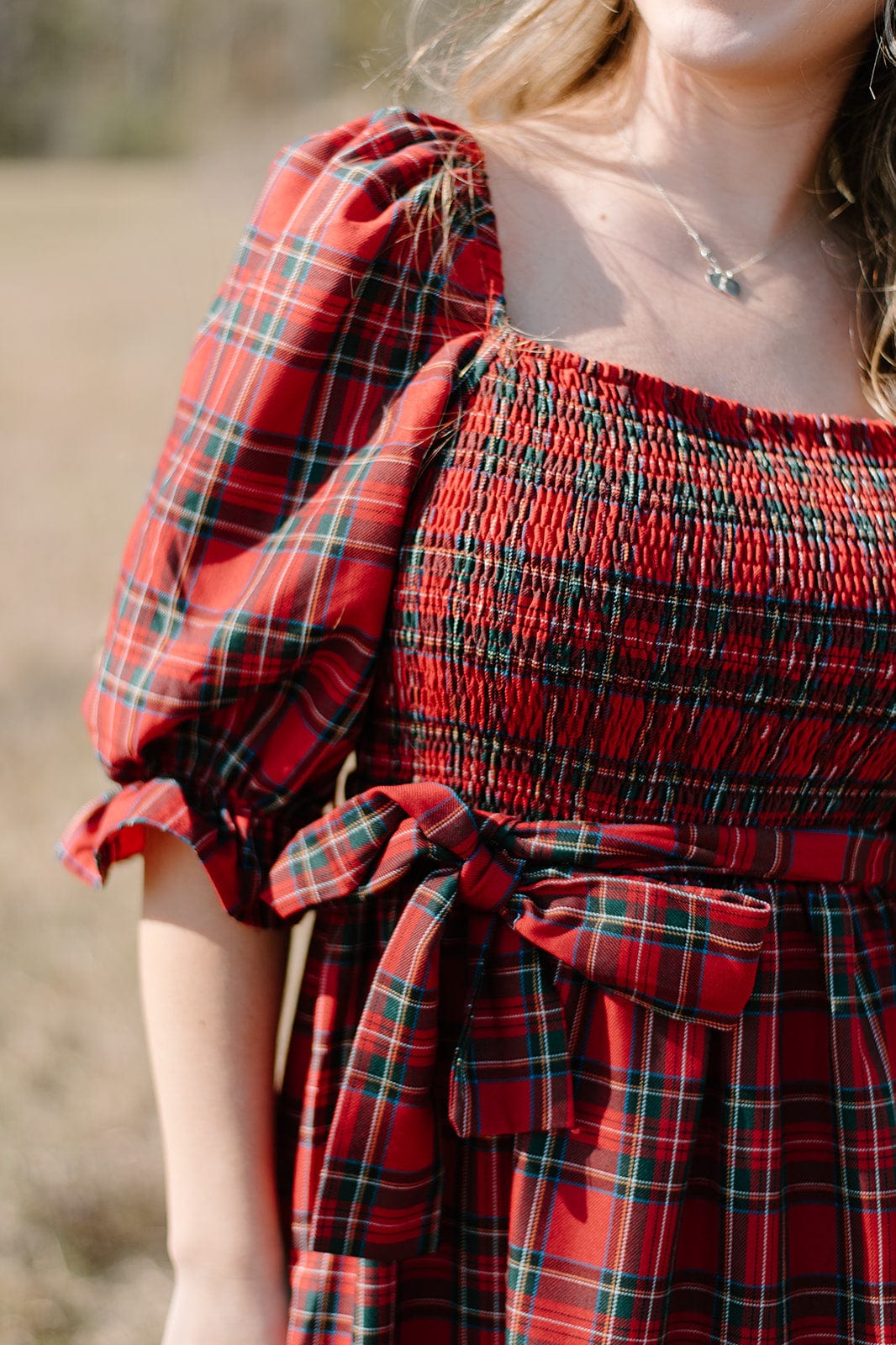 Holiday Red Plaid Mid-Length Dress