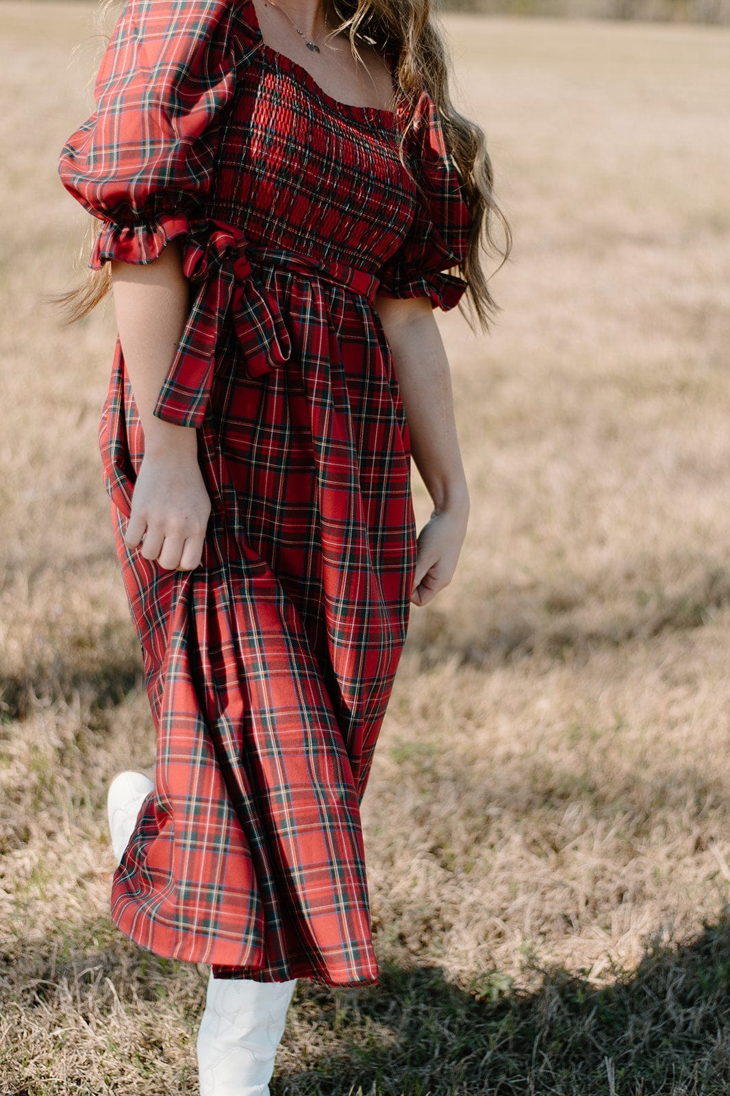 Holiday Red Plaid Mid-Length Dress