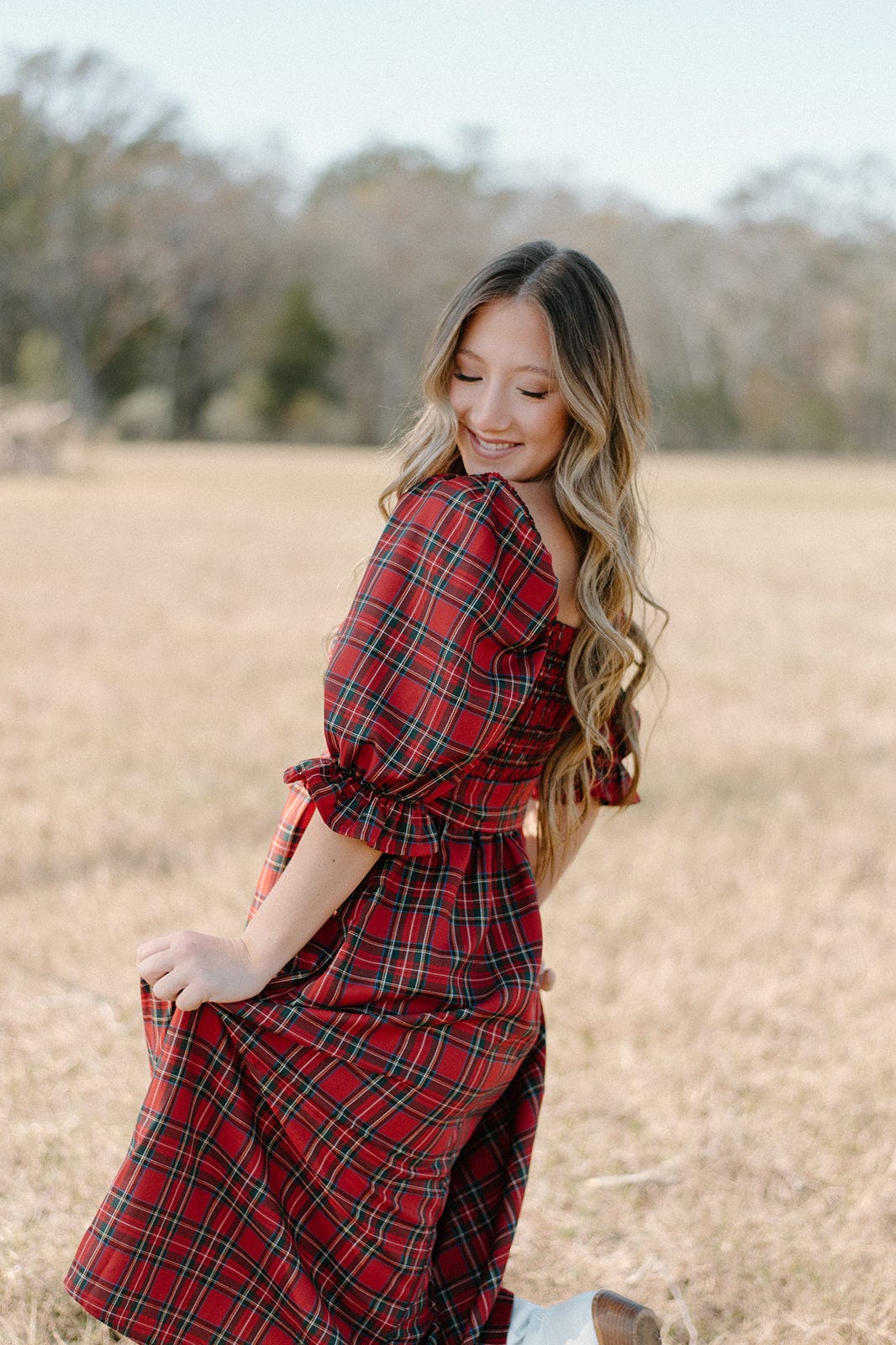 Holiday Red Plaid Mid-Length Dress