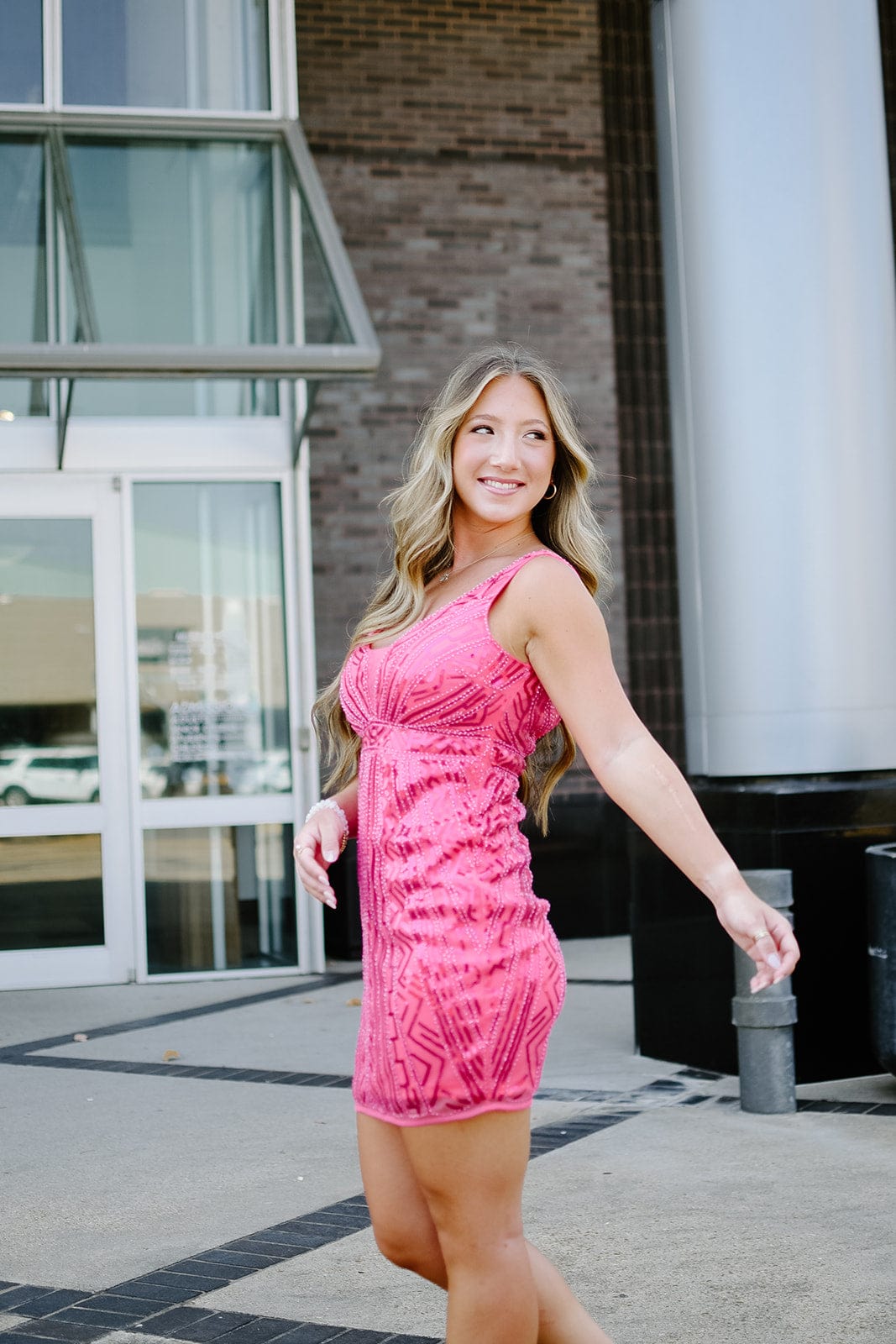 Hot Pink Beaded Party Dress.