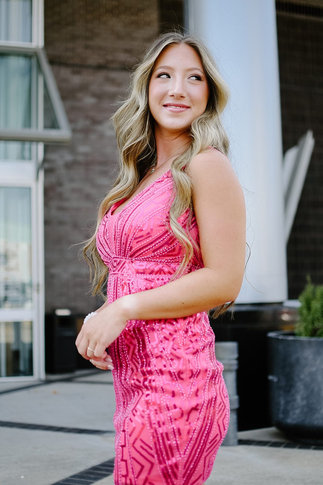 Hot Pink Beaded Party Dress.