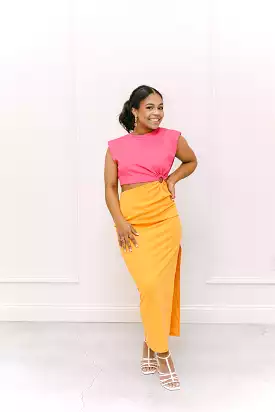 Hot Pink Color Block Maxi Dress