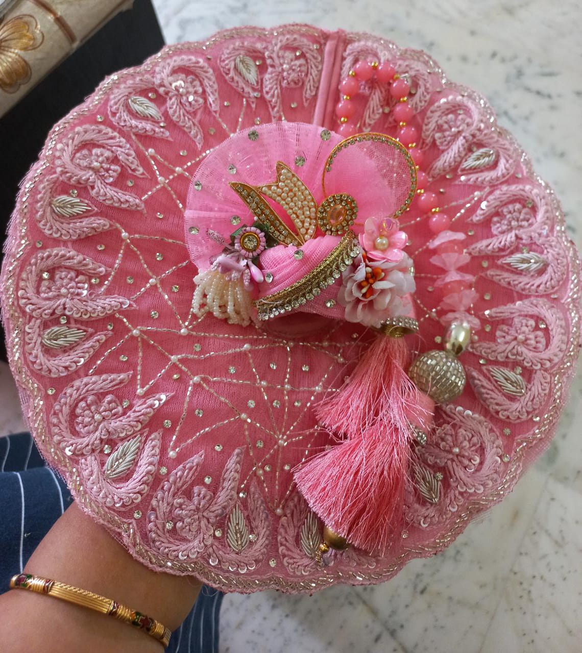 Janmashtami Special Pink Poshak with Mukut for Laddu Gopal - BRIJ001LG