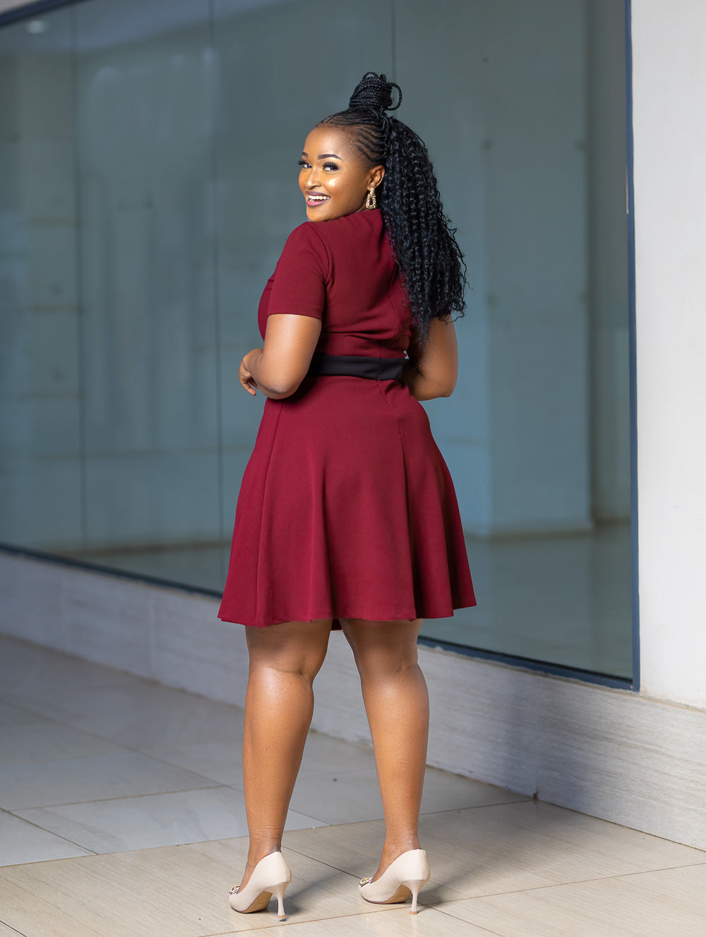 Maroon Aline dress with a crossneck