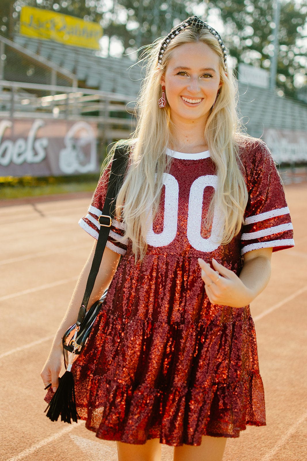 Maroon White Sequin Dress