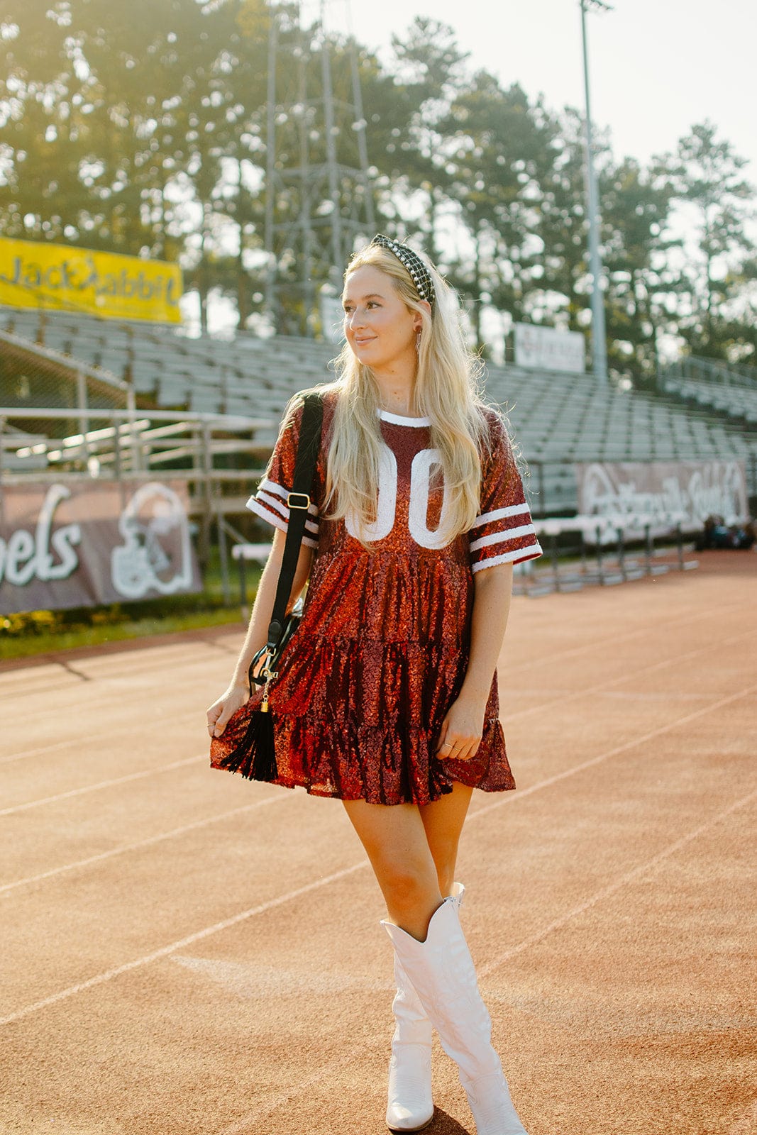 Maroon White Sequin Dress