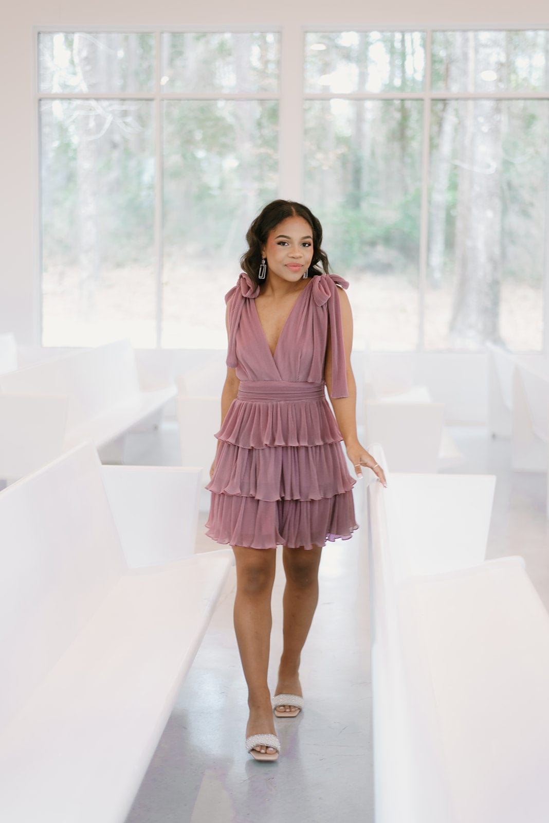 Mauve Pleated Ruffled Mini Dress - Results: Mauve Pleated Mini Dress with Ruffles