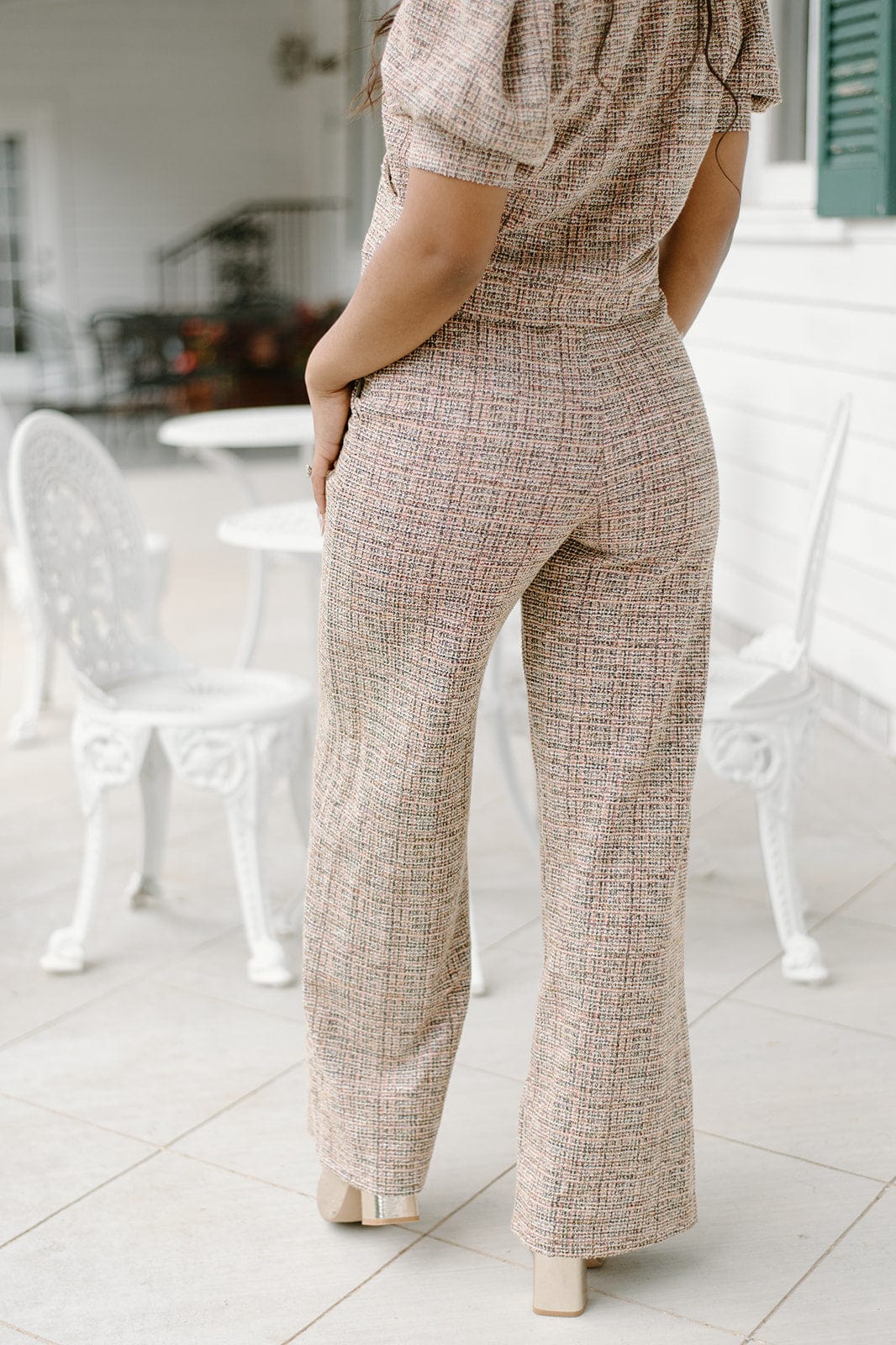 Mauve Tweed Wide Leg Pants