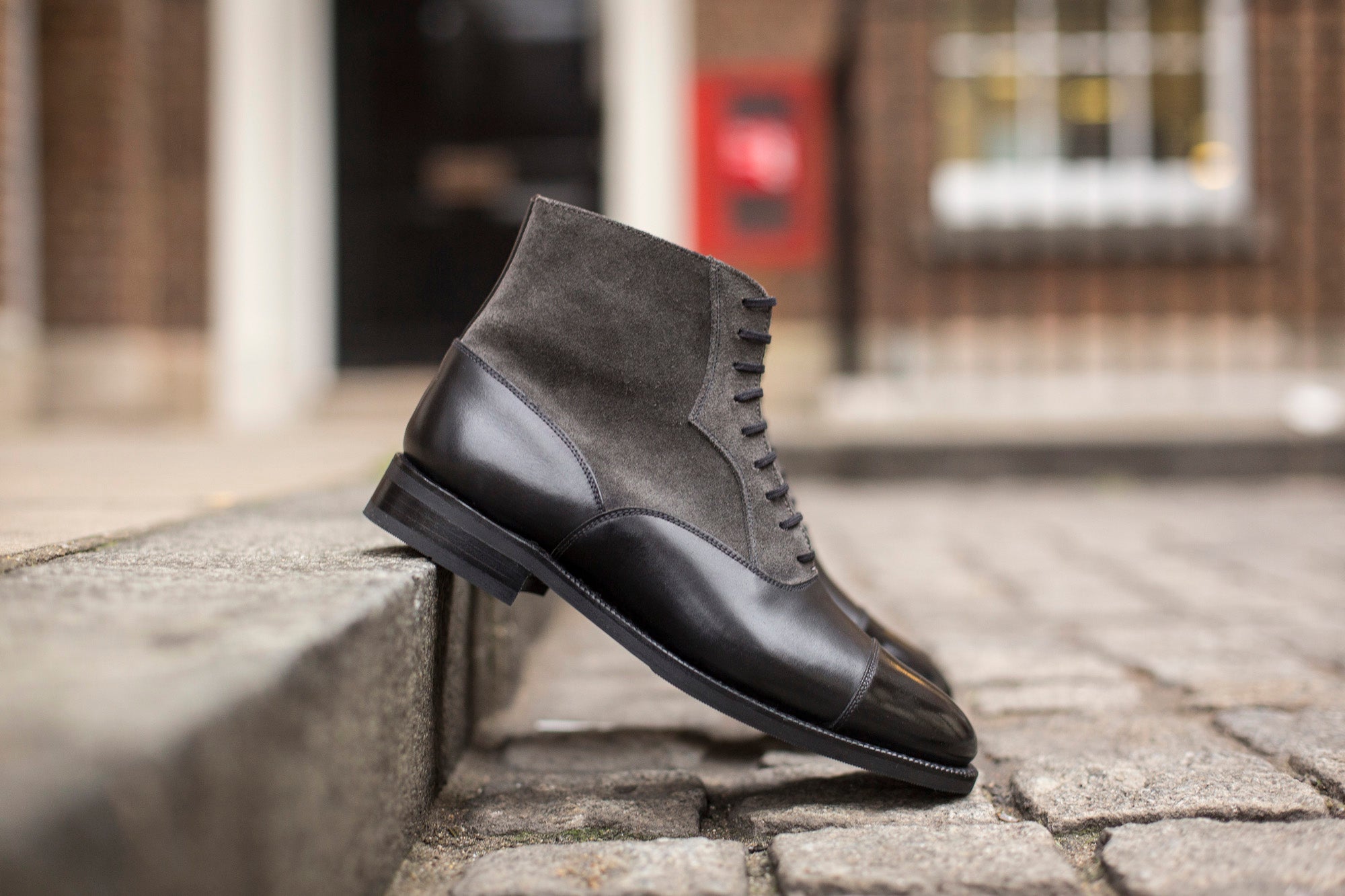 Meadowbrook Black Calf Mid Grey Suede TMG Last City Rubber Sole - MTO Shoes