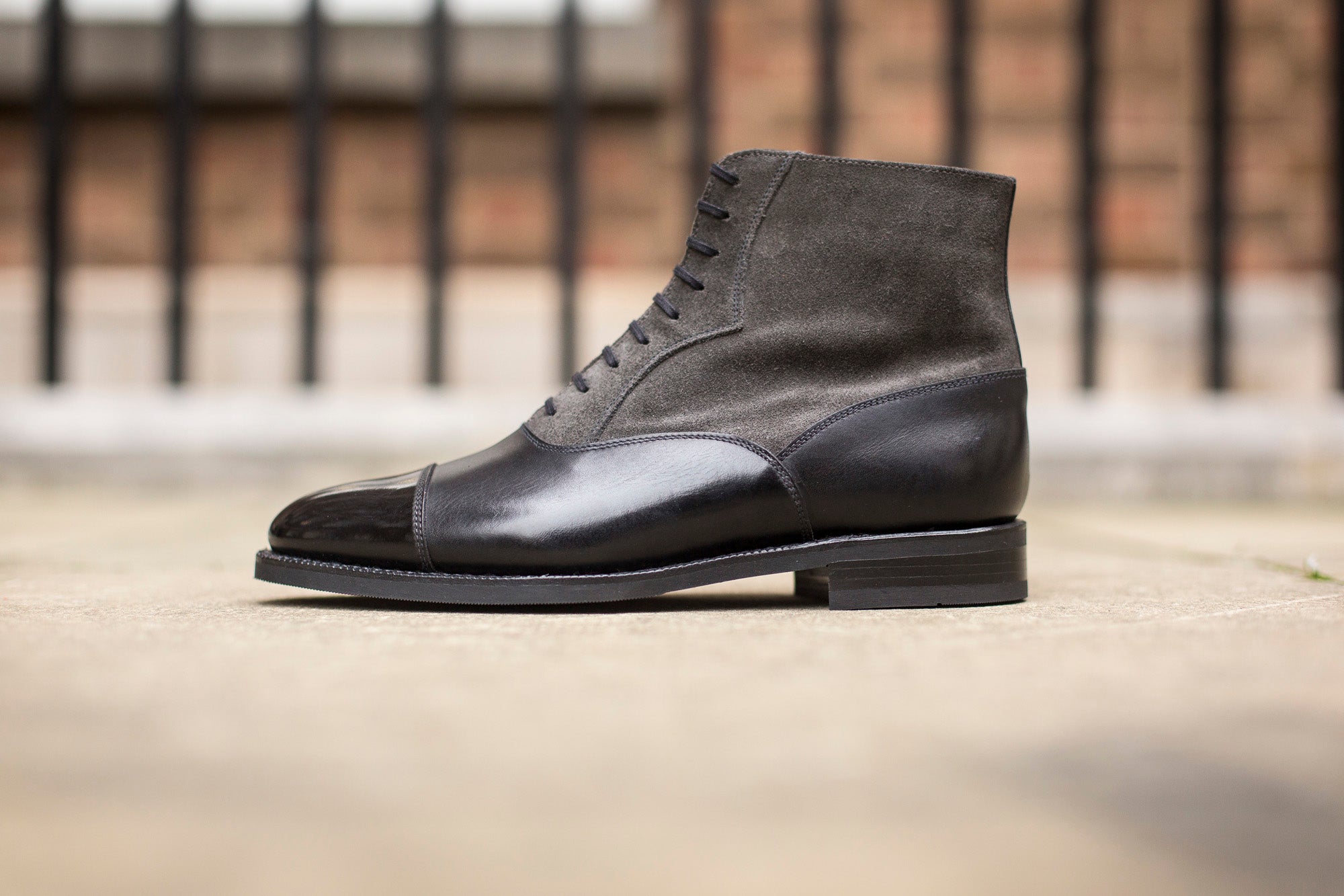 Meadowbrook Black Calf Mid Grey Suede TMG Last City Rubber Sole - MTO Shoes