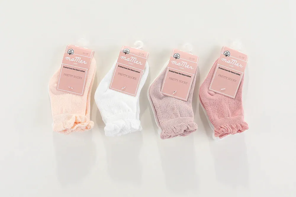 Mer Frilly Crew Socks 2 pack - Light Pink/White