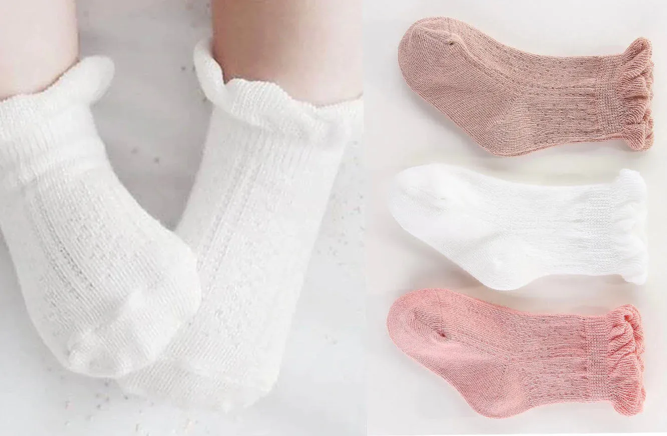 Mer Frilly Crew Socks 2 pack - Light Pink/White