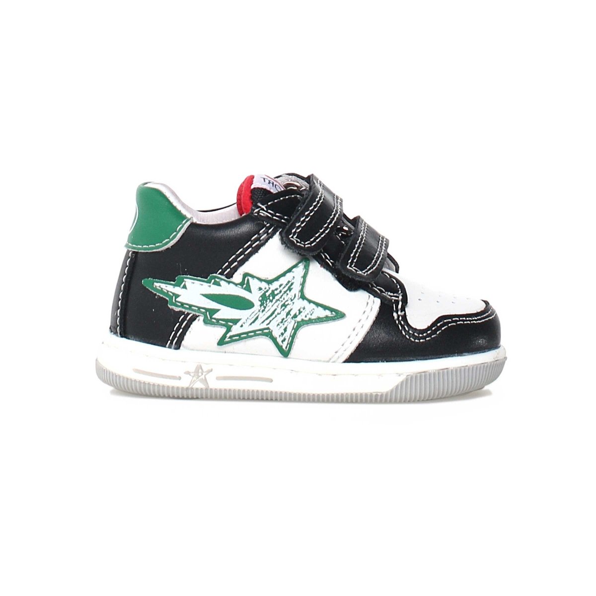 Naturino Toddler Size 22-26 Shoes - Frankie White/Black/Green Star