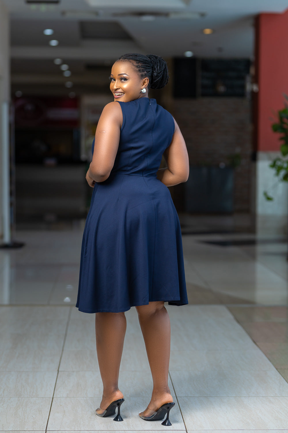 navy blue A-line dress