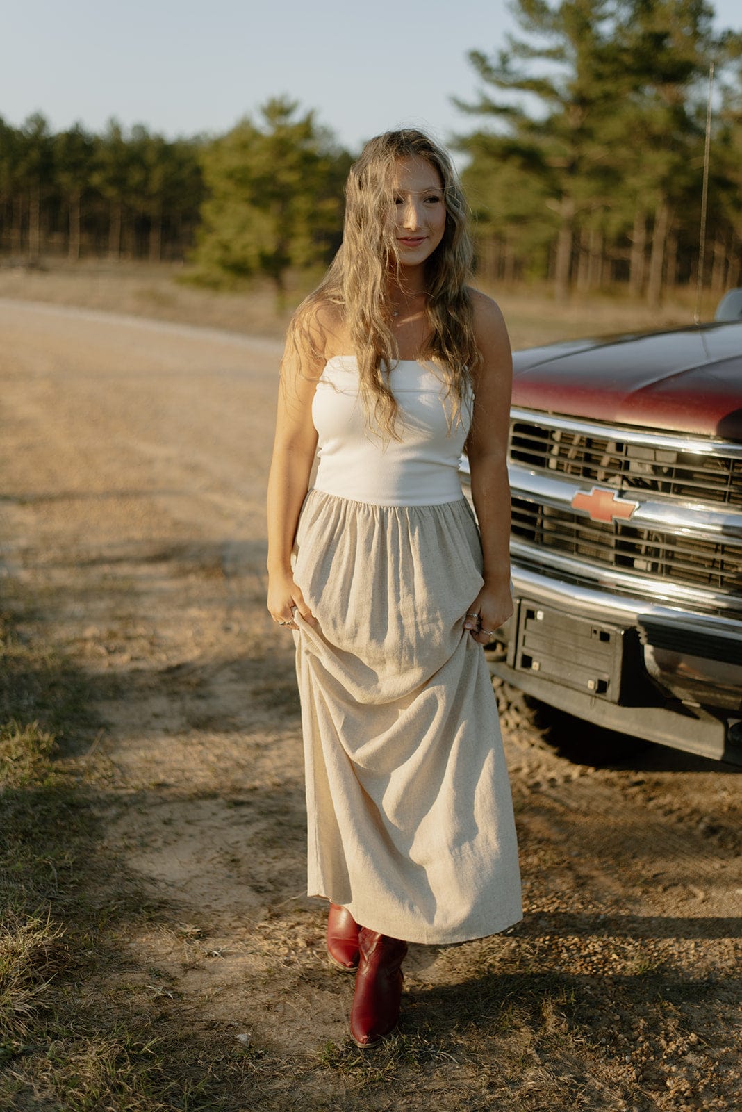 Oatmeal Linen Strapless Maxi Dress - Maxi dresses in oatmeal linen